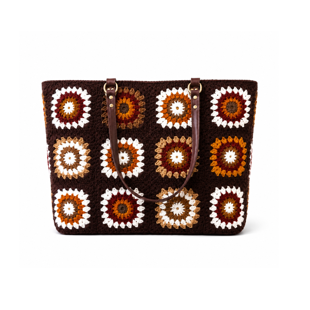 Chocolate granny square tote bag