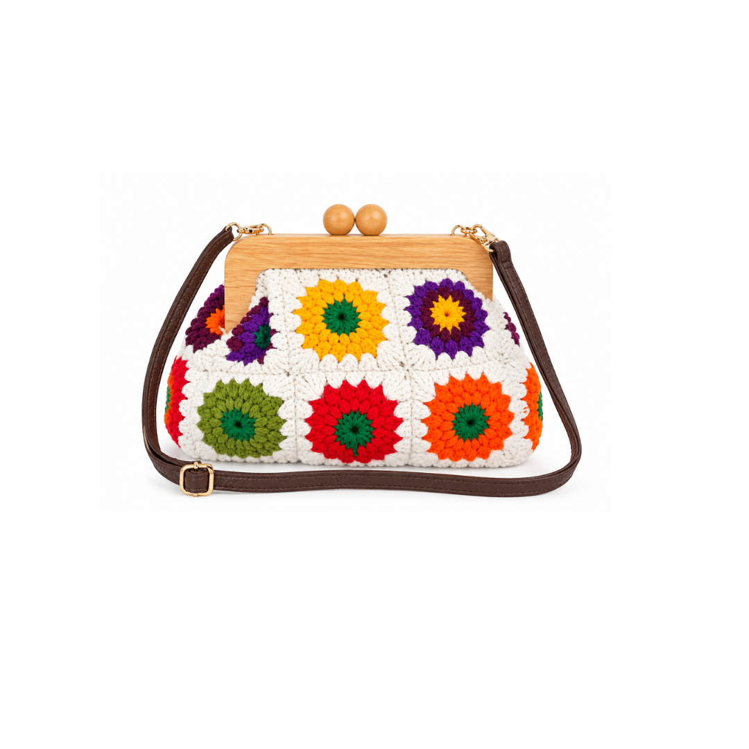 Colorful granny square clutch