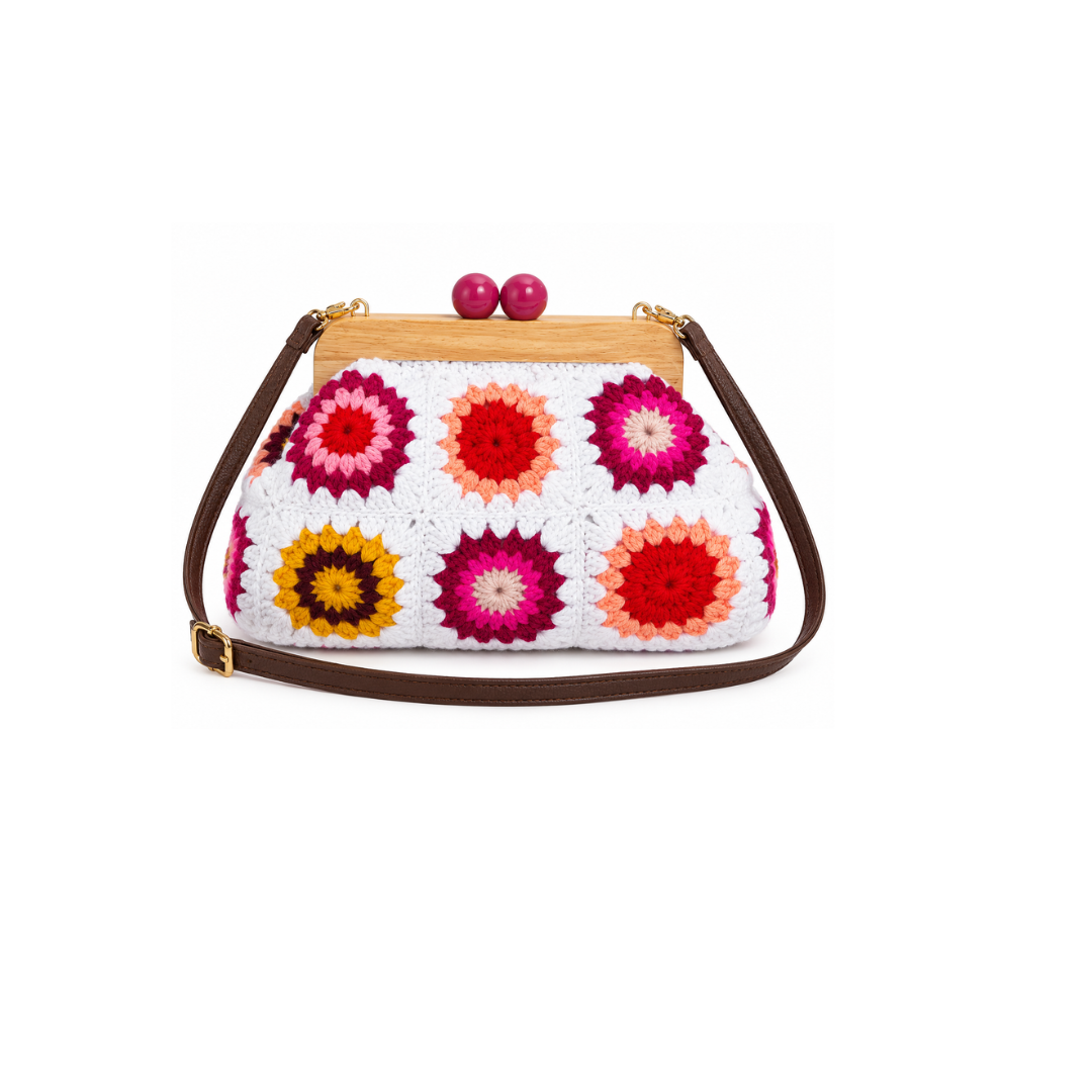 Pink granny square clutch