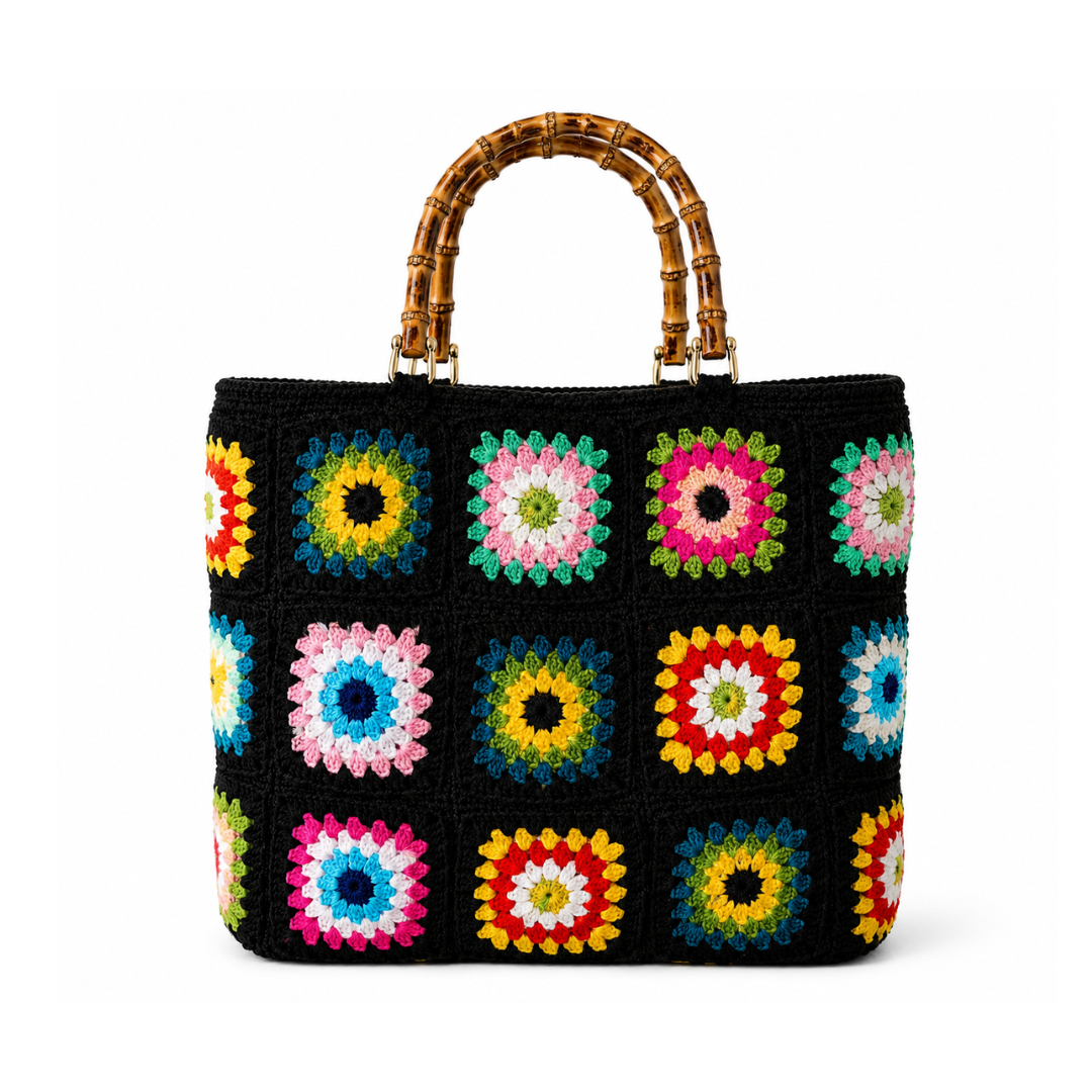 Colorful granny square tote bag