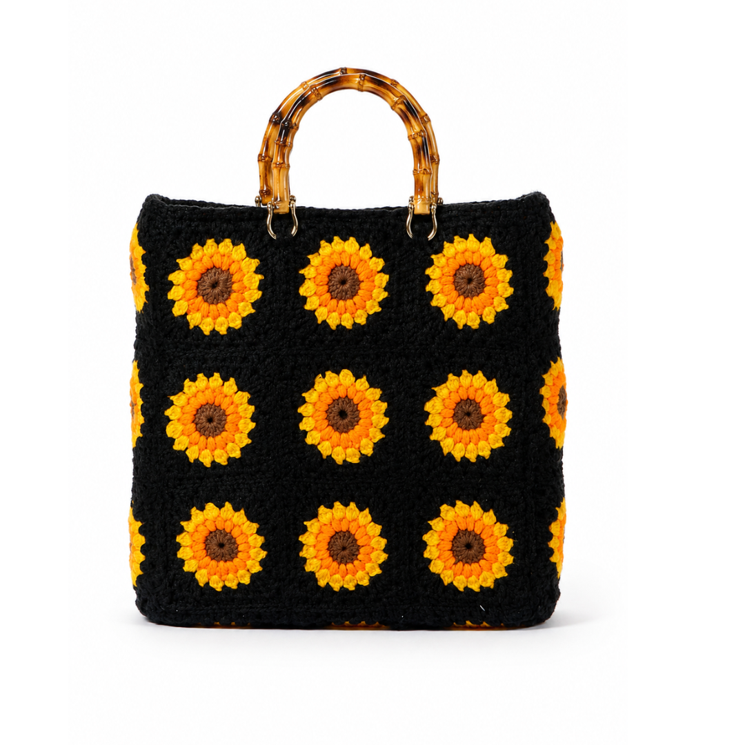 Sunflower granny square tote bag