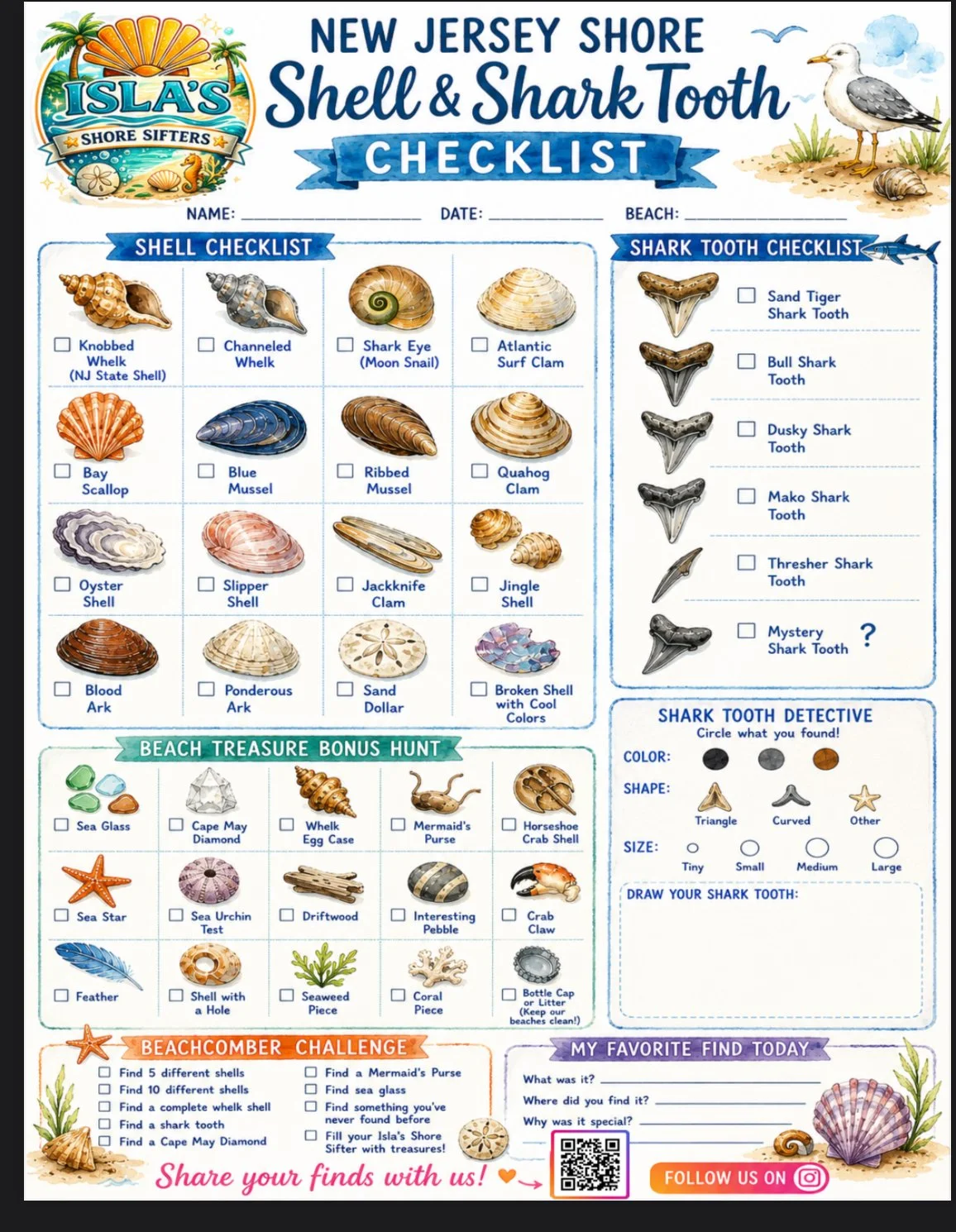 Reusable Shore Sifter Checklist