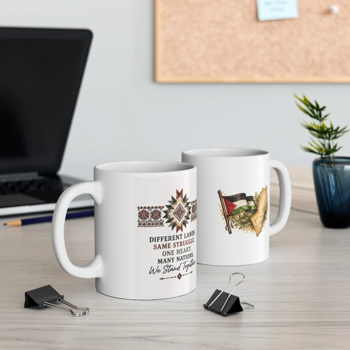 Different Lands, Same Struggle Coffee Mug | Native & Palestine Solidarity Mug | 11oz Ceramic Mug