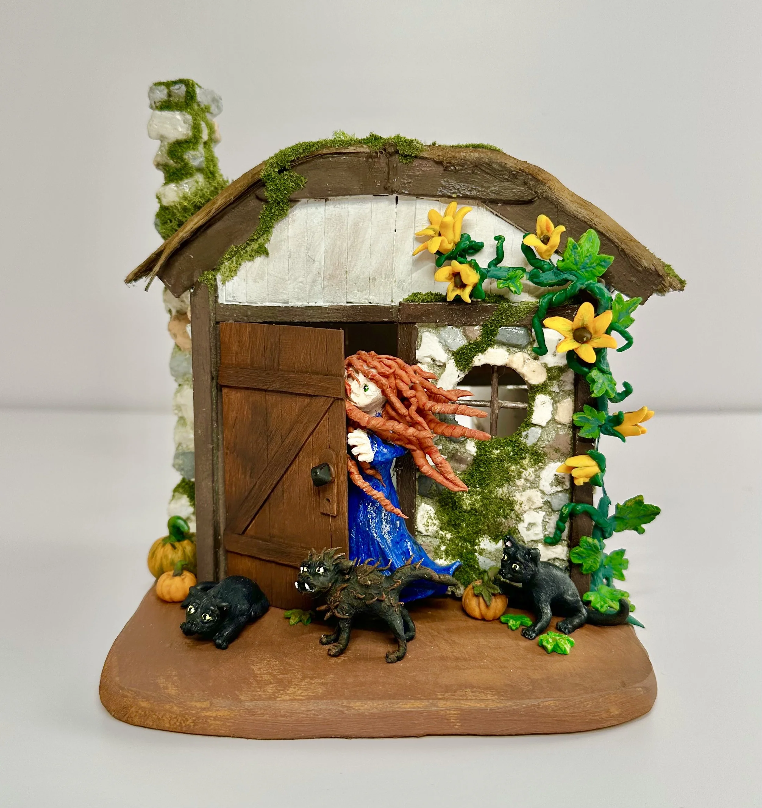 Red Haired Blowing Hair Woman in a Cottage
