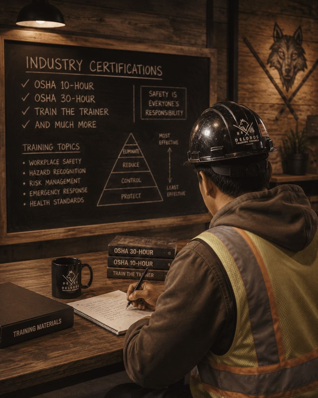 OSHA Authorized Trainer Lopez teaching OSHA 30 safety training for construction professionals.