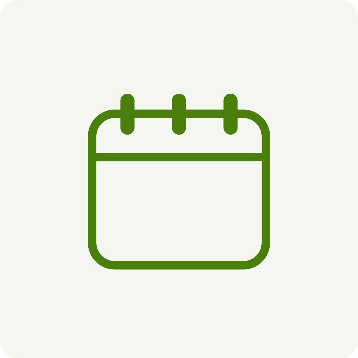 Simple green calendar icon on a light background.