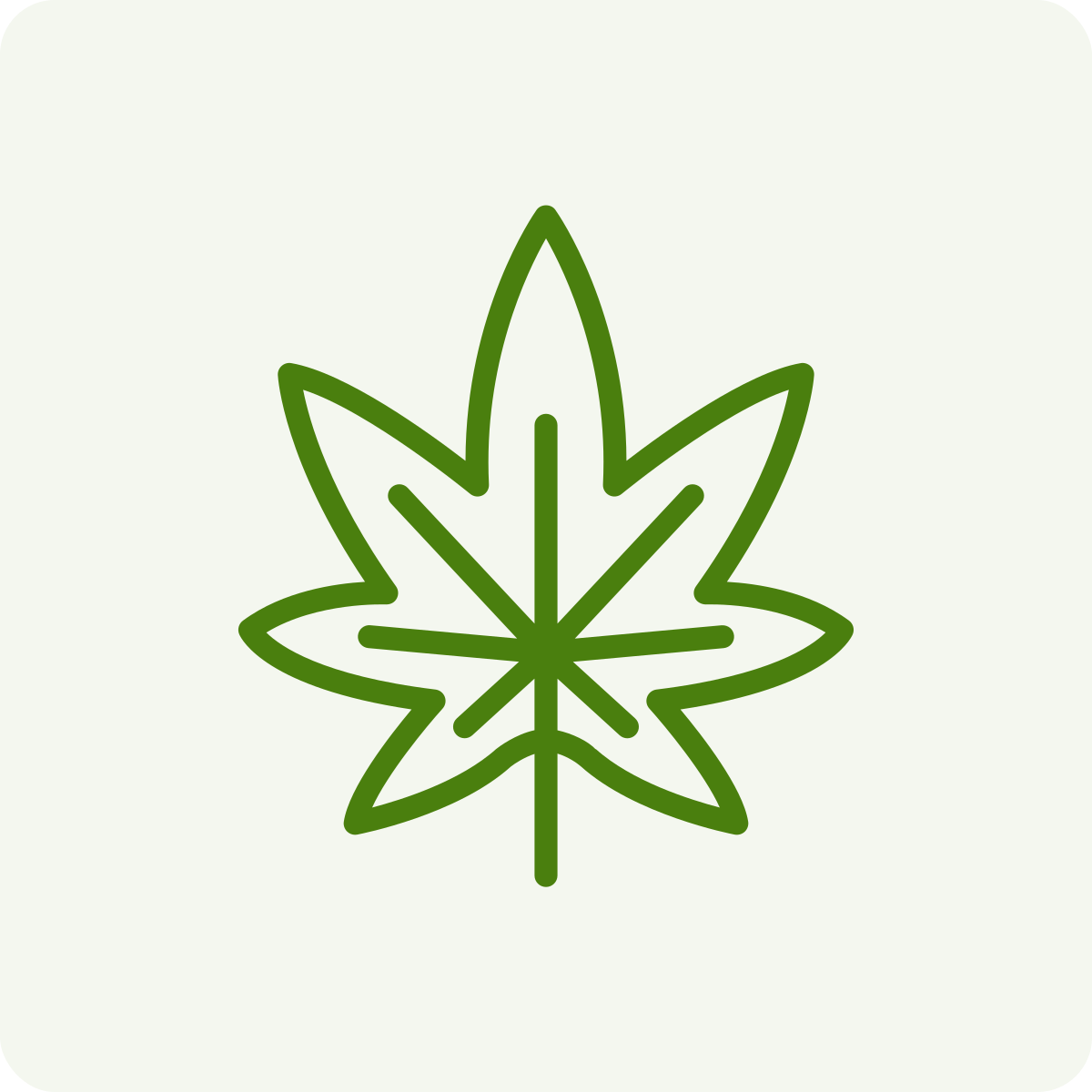 Line drawing of a cannabis leaf in green on a light background.