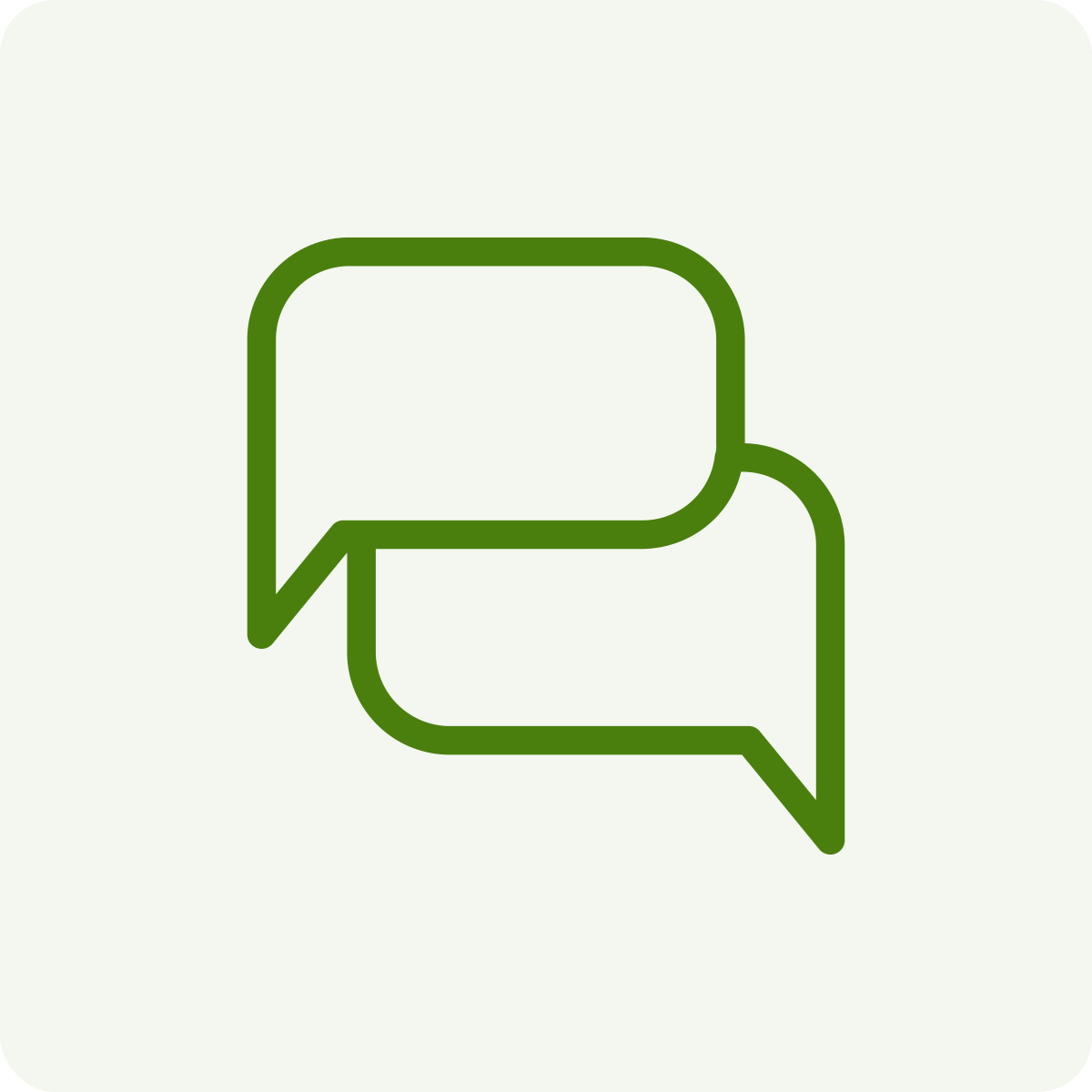 Two overlapping green speech bubbles on a light background.