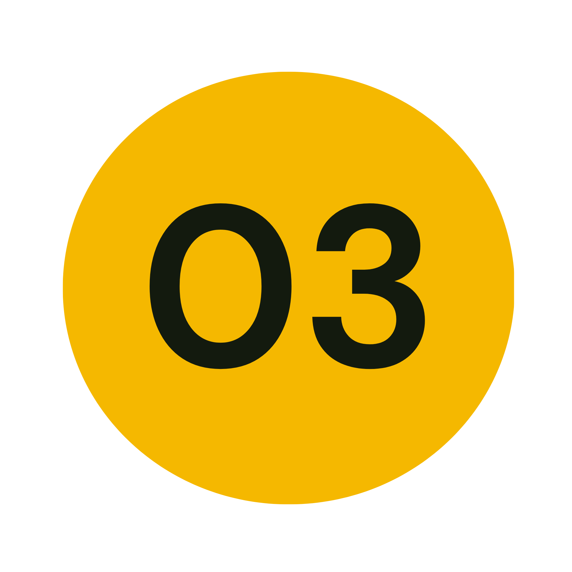 Close-up of a yellow circular road sign with the number 03 in black.