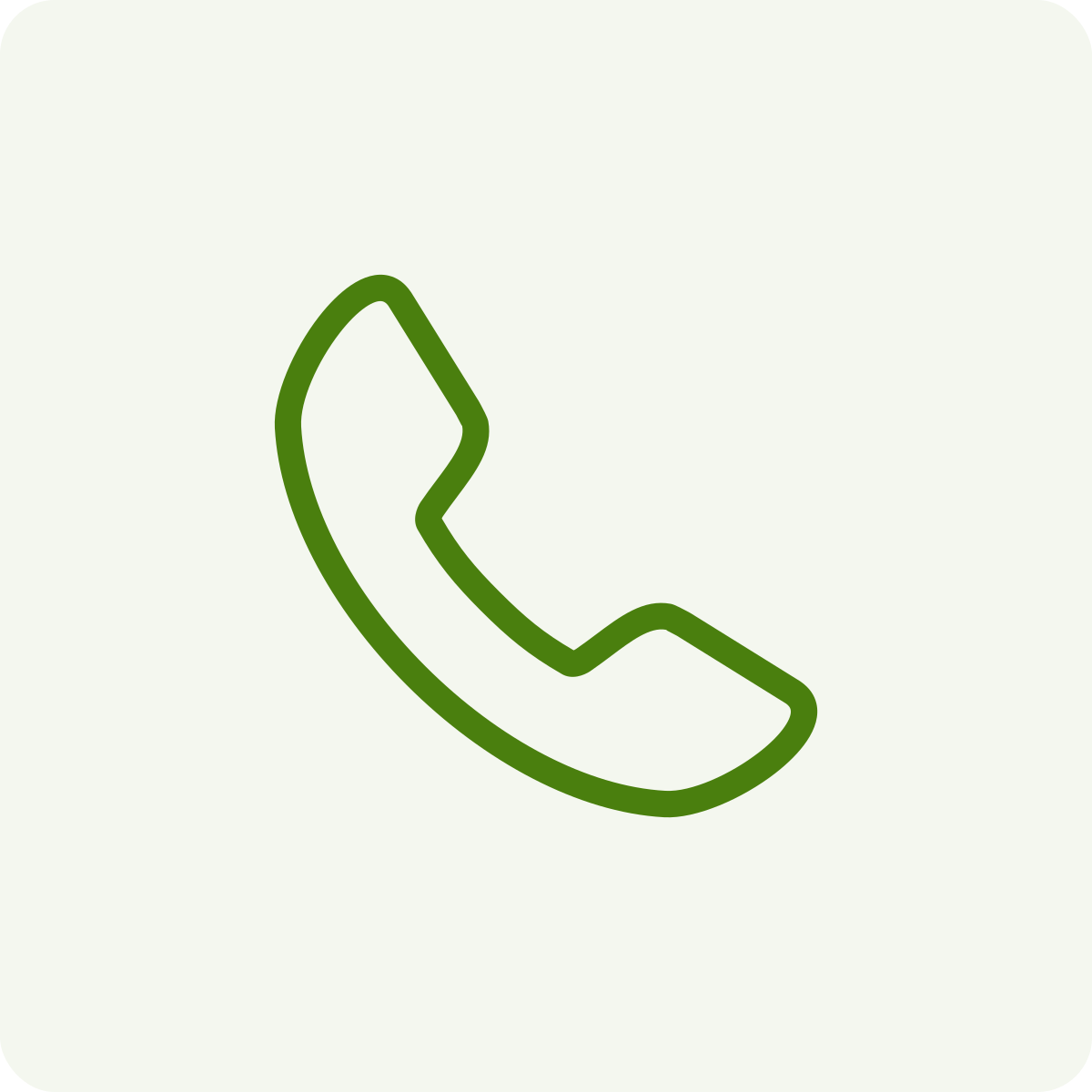 Green outlined phone receiver icon on a light background.