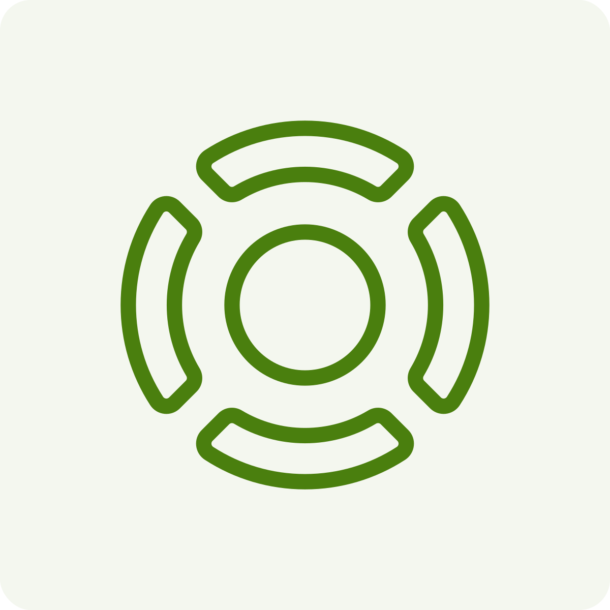Icon of a life preserver or lifebuoy in green outline.