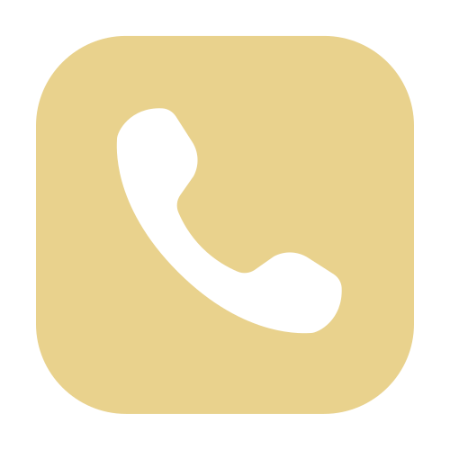 Icon of a telephone handset on a beige square background with rounded corners.