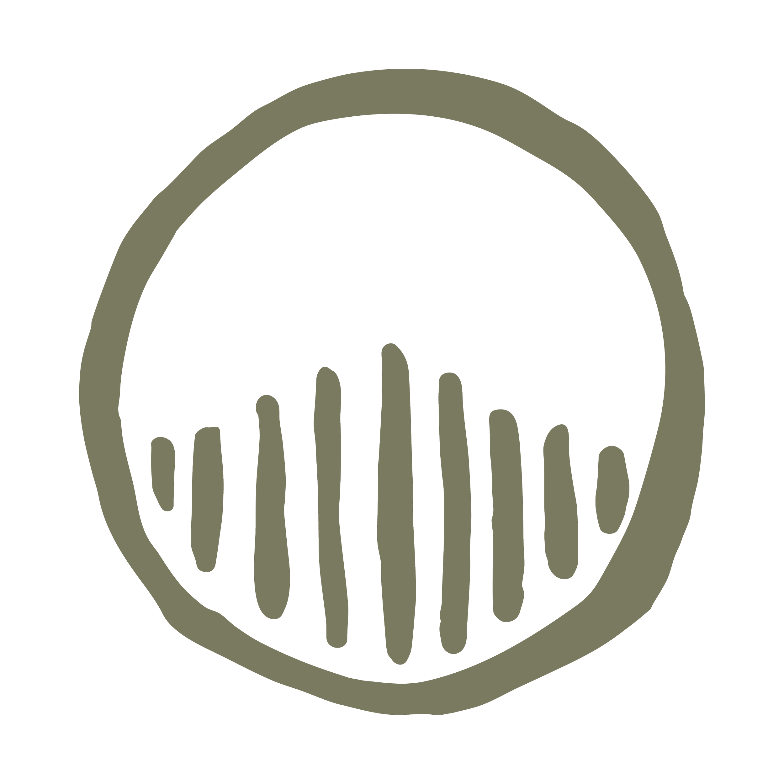 Stylized custom green logo on a blank background.