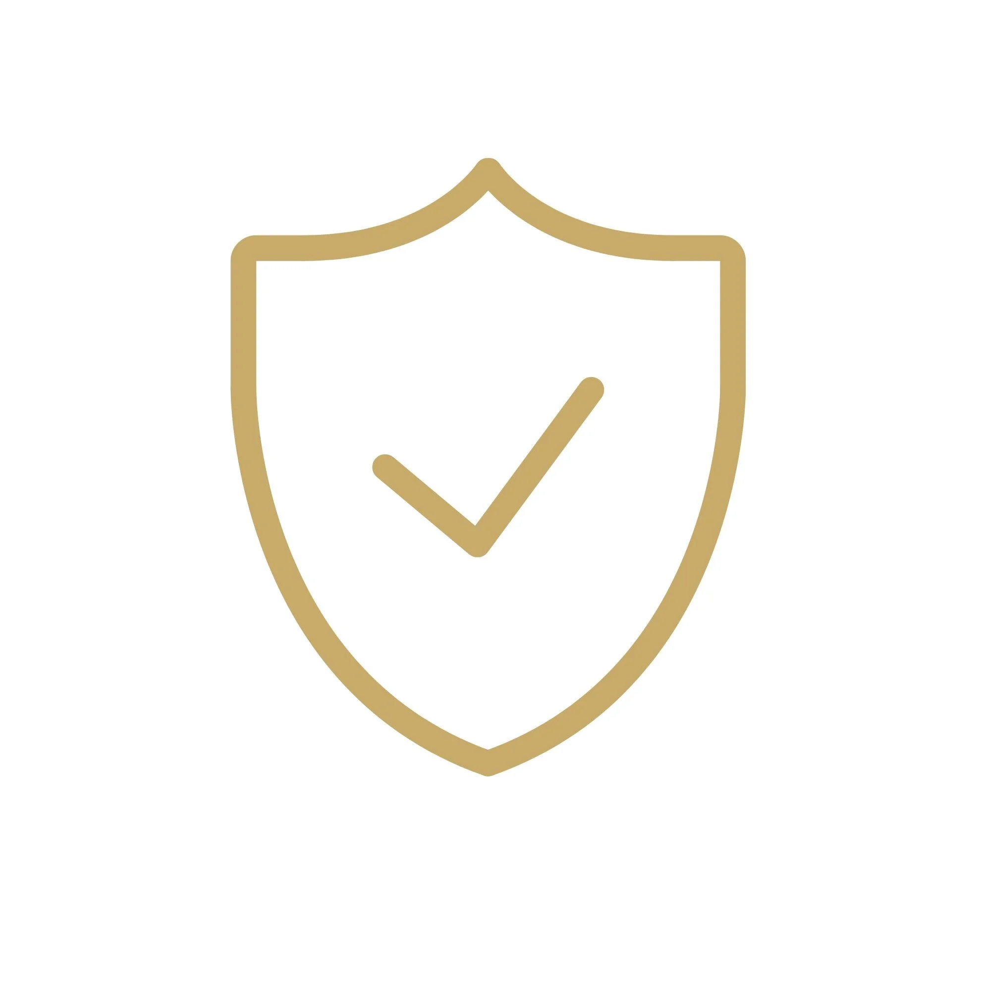 Outline of a shield with a checkmark inside, drawn in gold color.