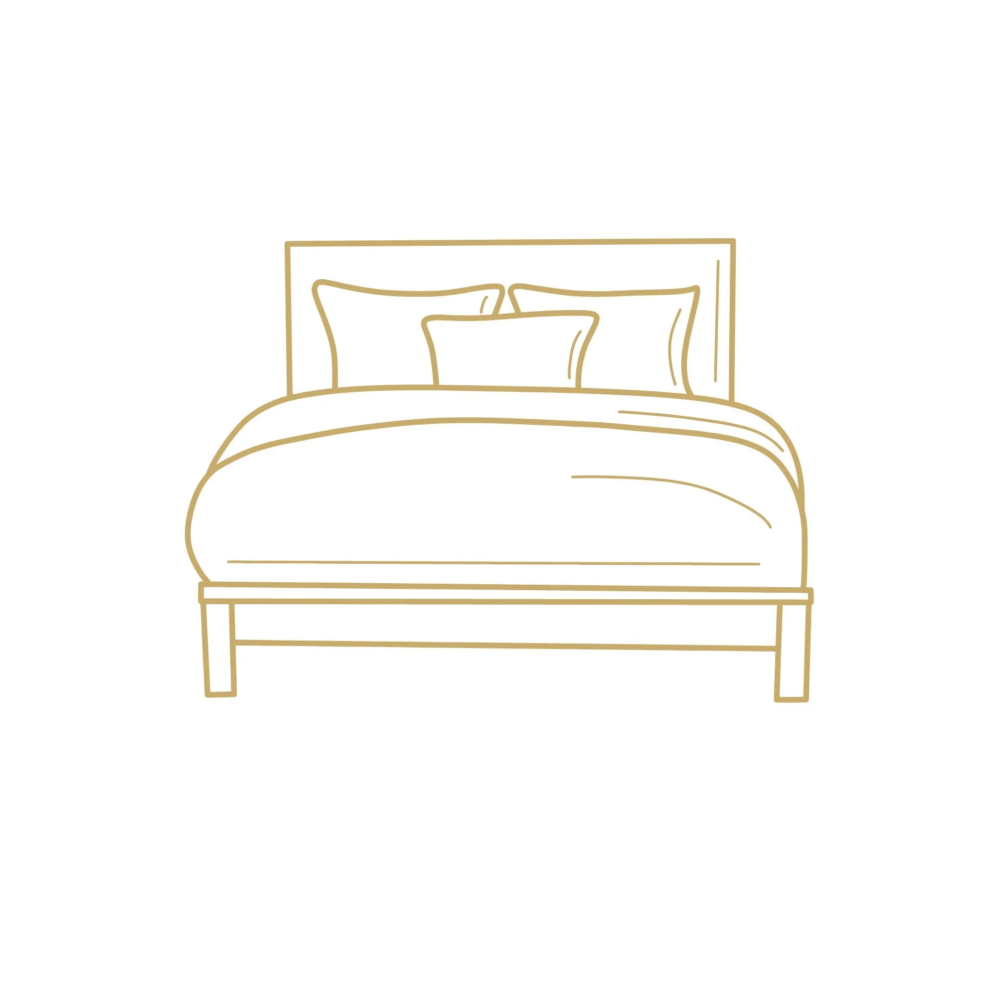 Line drawing of a bed with pillows and a headboard.