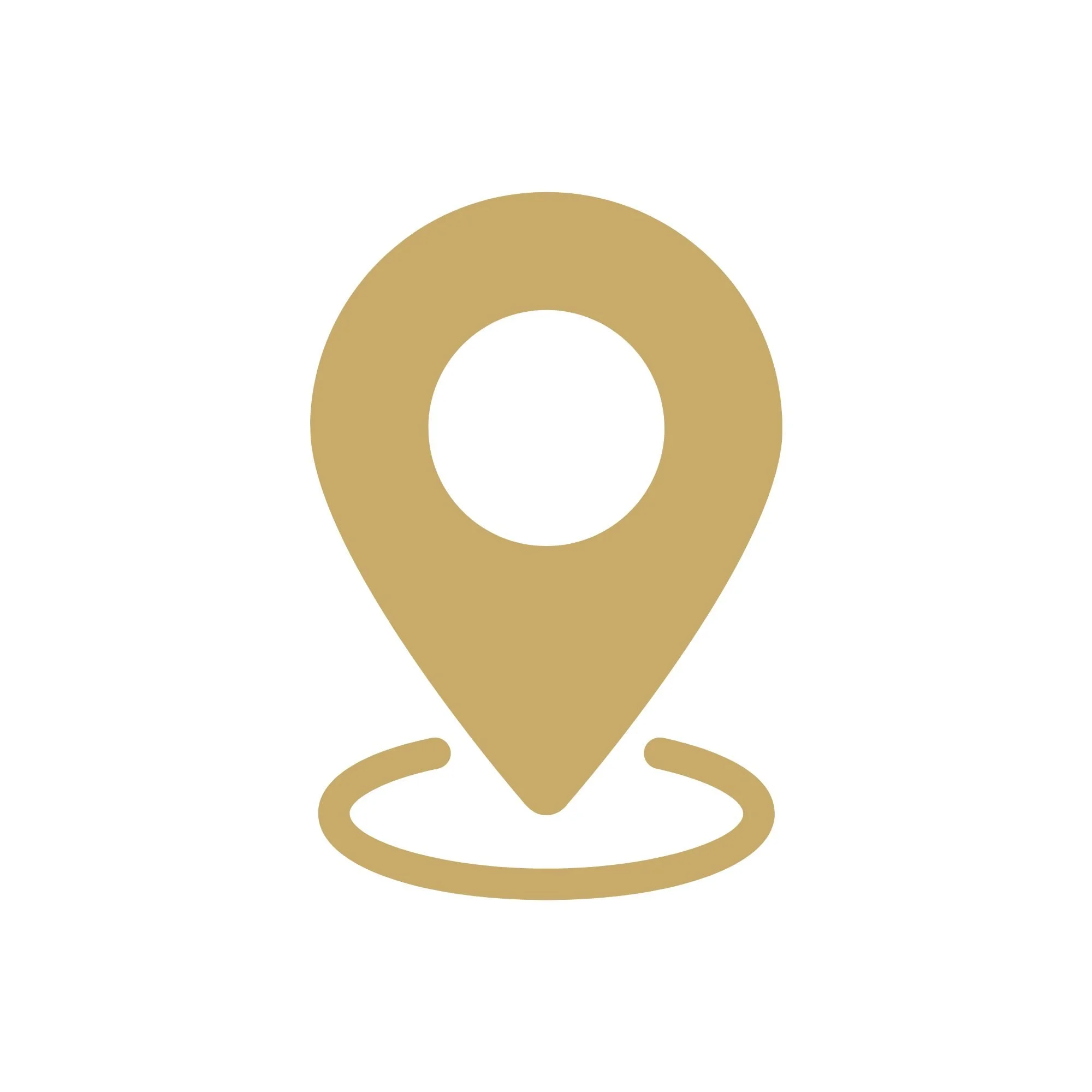 Golden location icon on a white background.