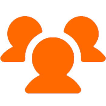 Icon of three orange people figures standing close together on a black background.