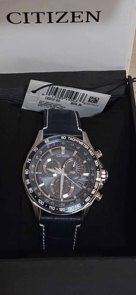 Citizen CB5918-02L Men's PCAT Atomic Time Perpetual Calendar Leather Band Watch