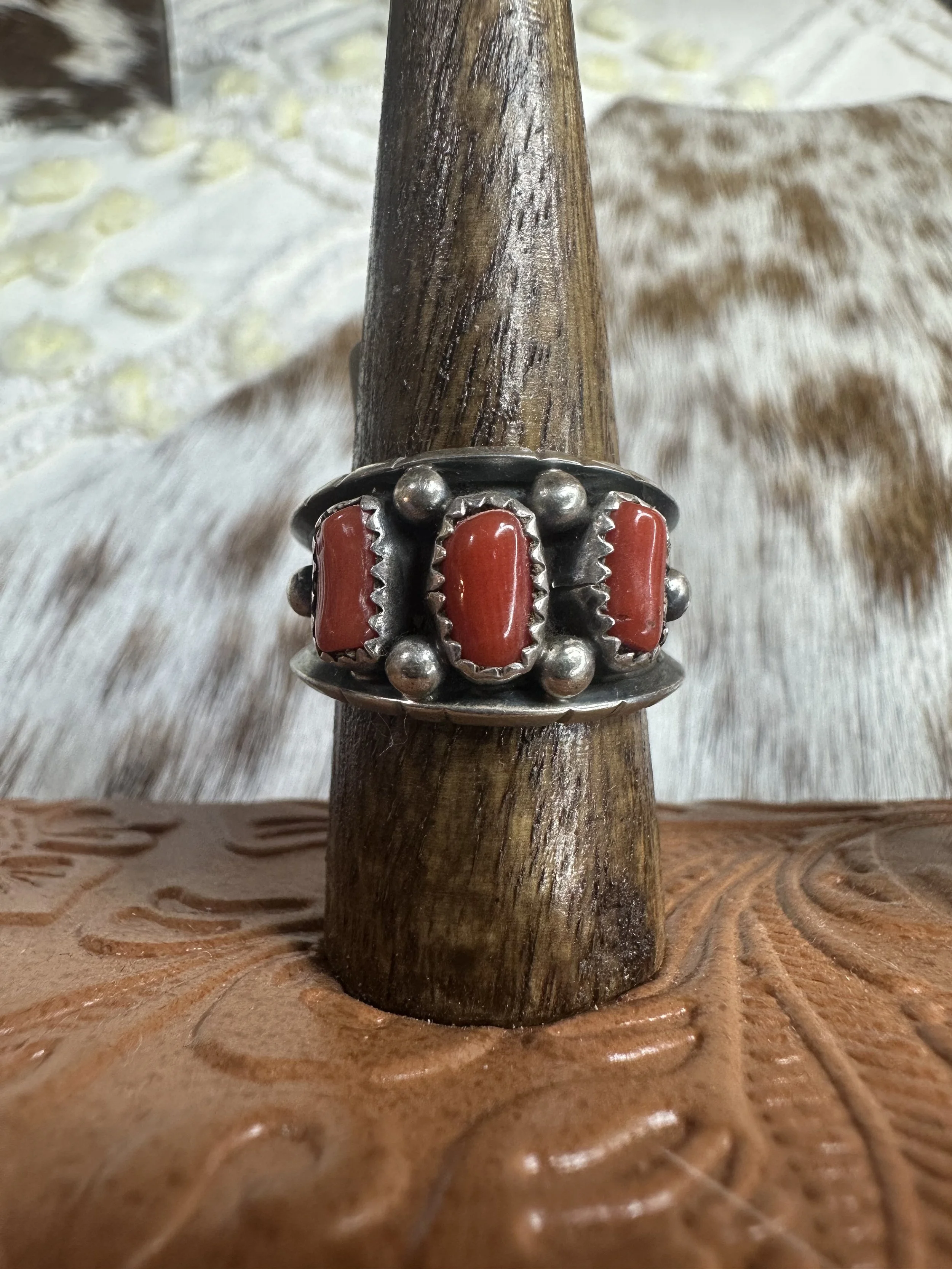 Reed Charley Red Coral Shadowbox Ring - Sz 9.5