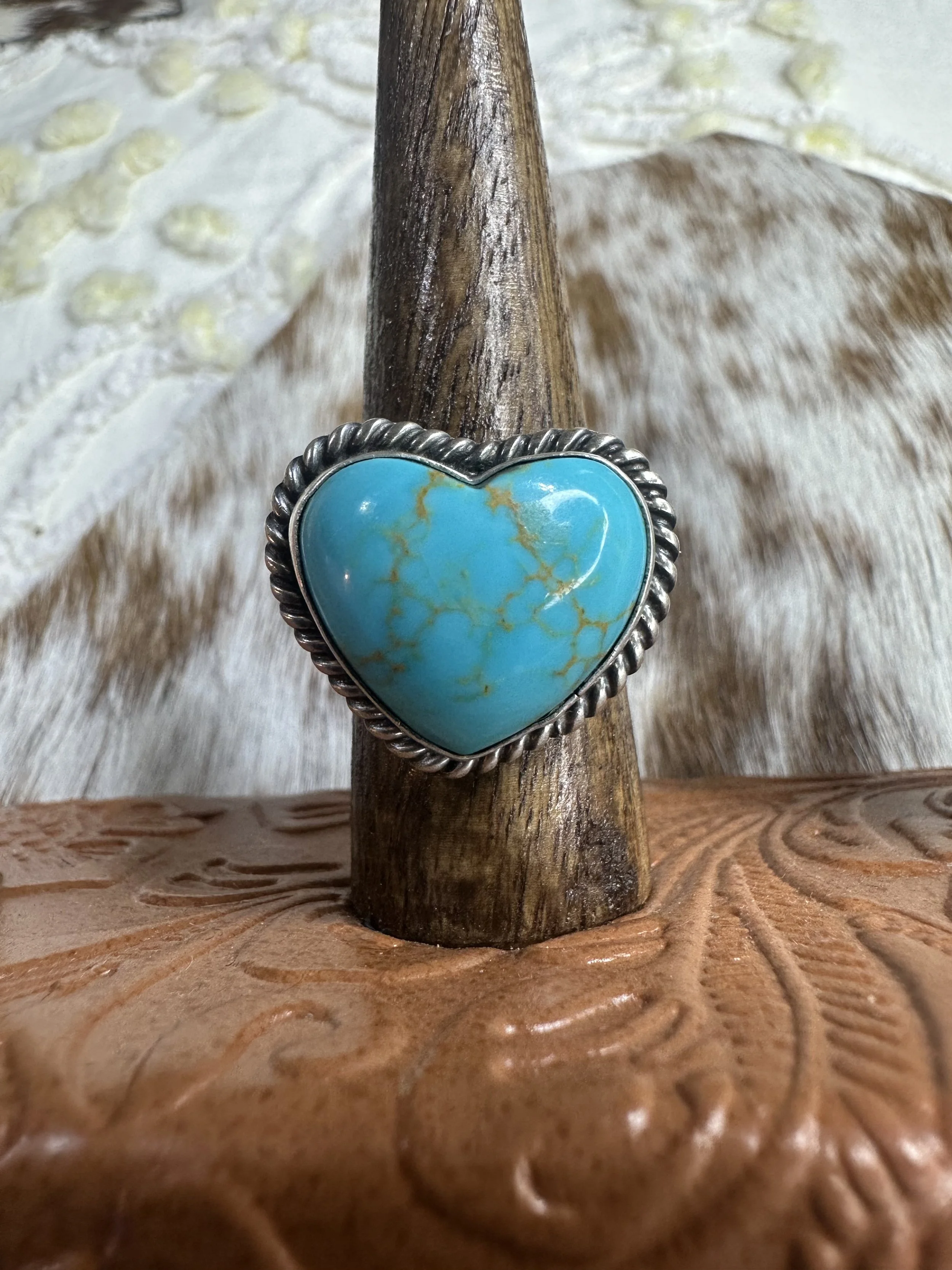 Johnny Dixon Kingman Turquoise Adjustable Heart Ring