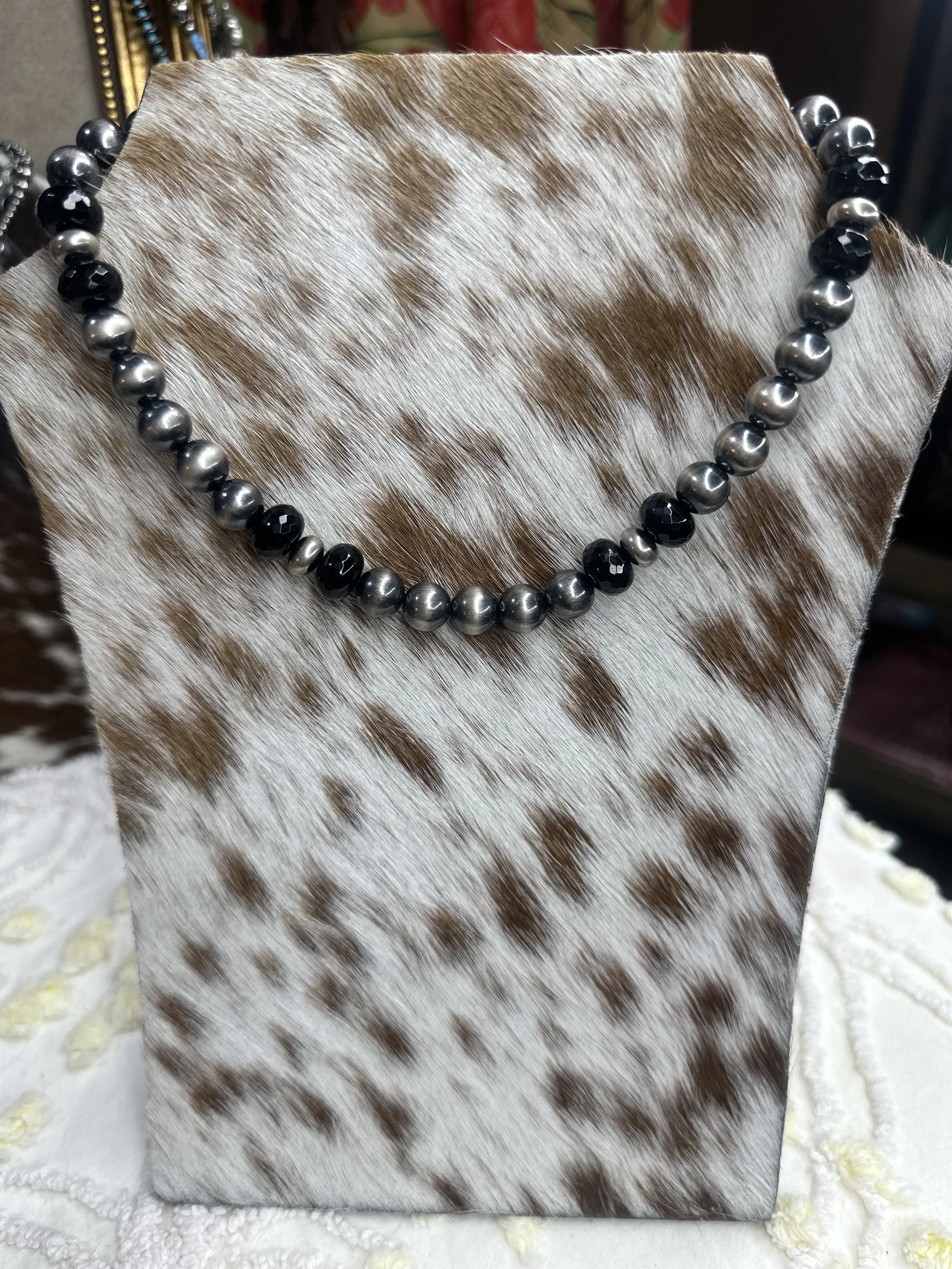 Sterling / Black Onyx Navajo Pearl Necklace