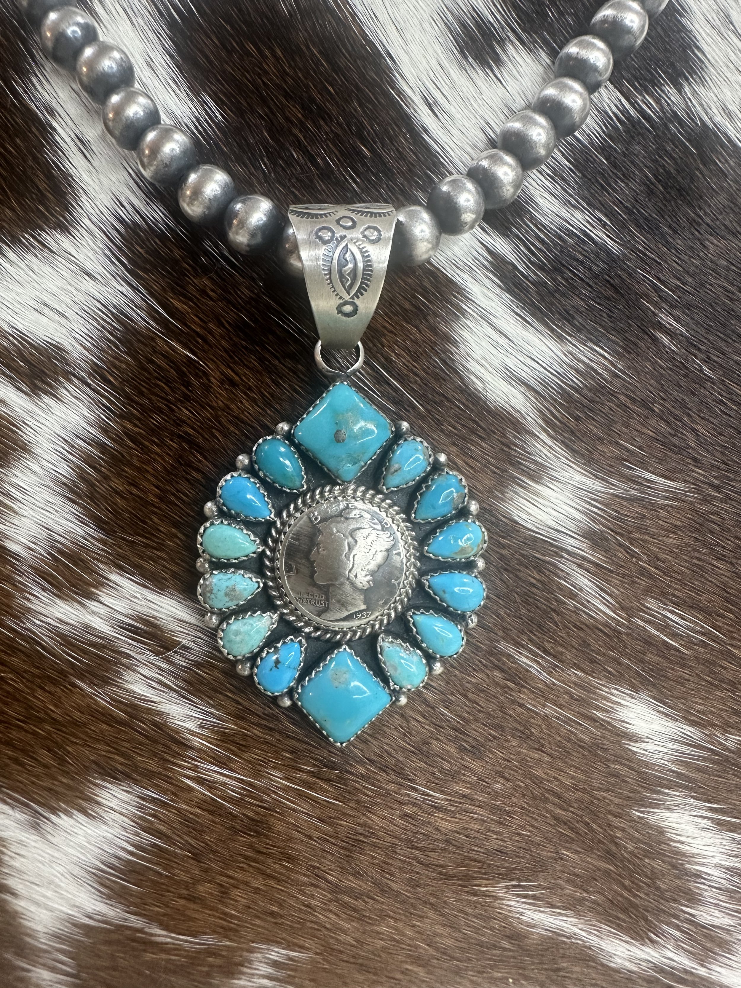 Annie Spencer Kingman Turquoise Cluster Coin Pendant