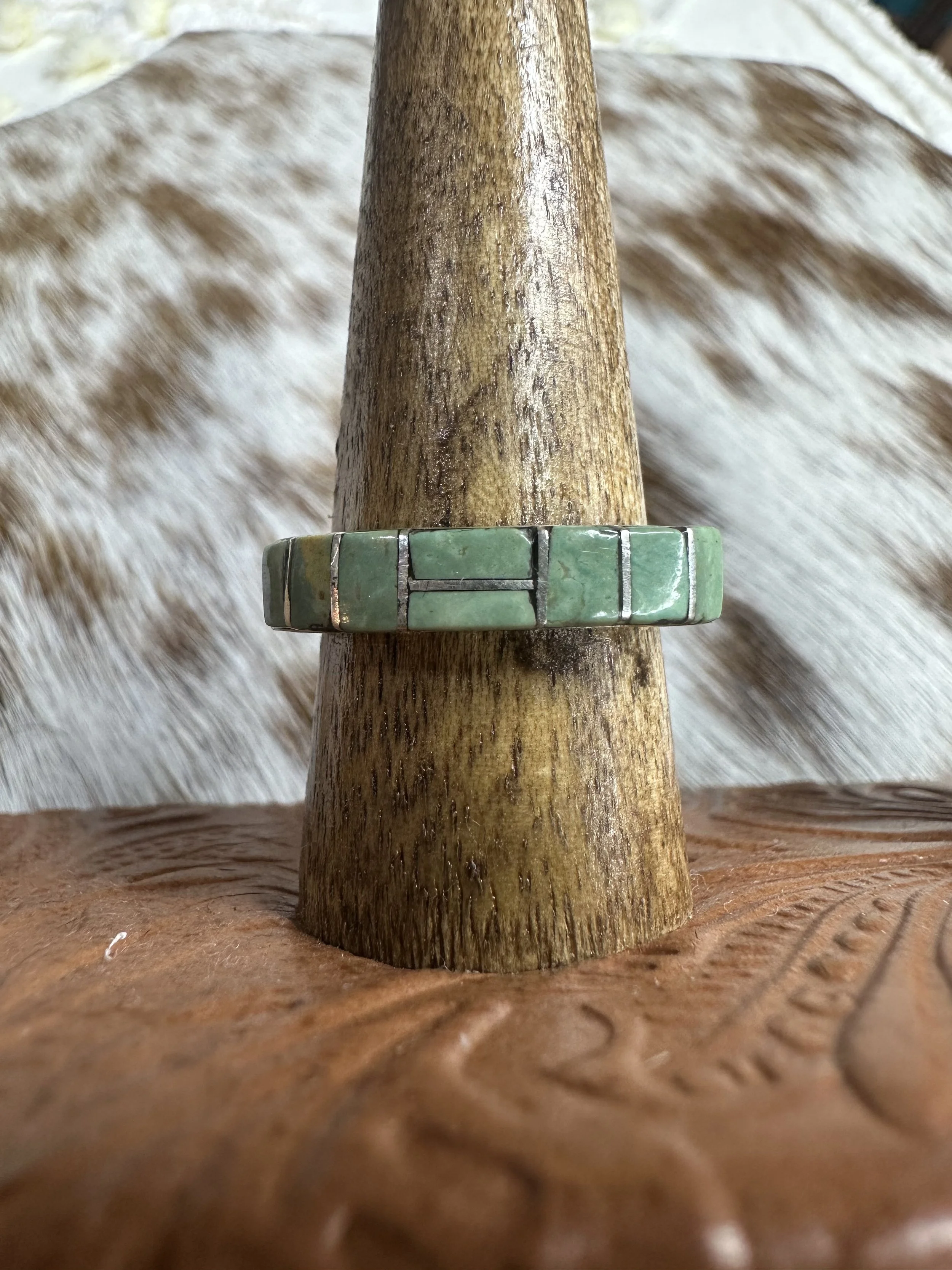 Stamped "VK" Kingman Turquoise Inlay Band - Sz 9
