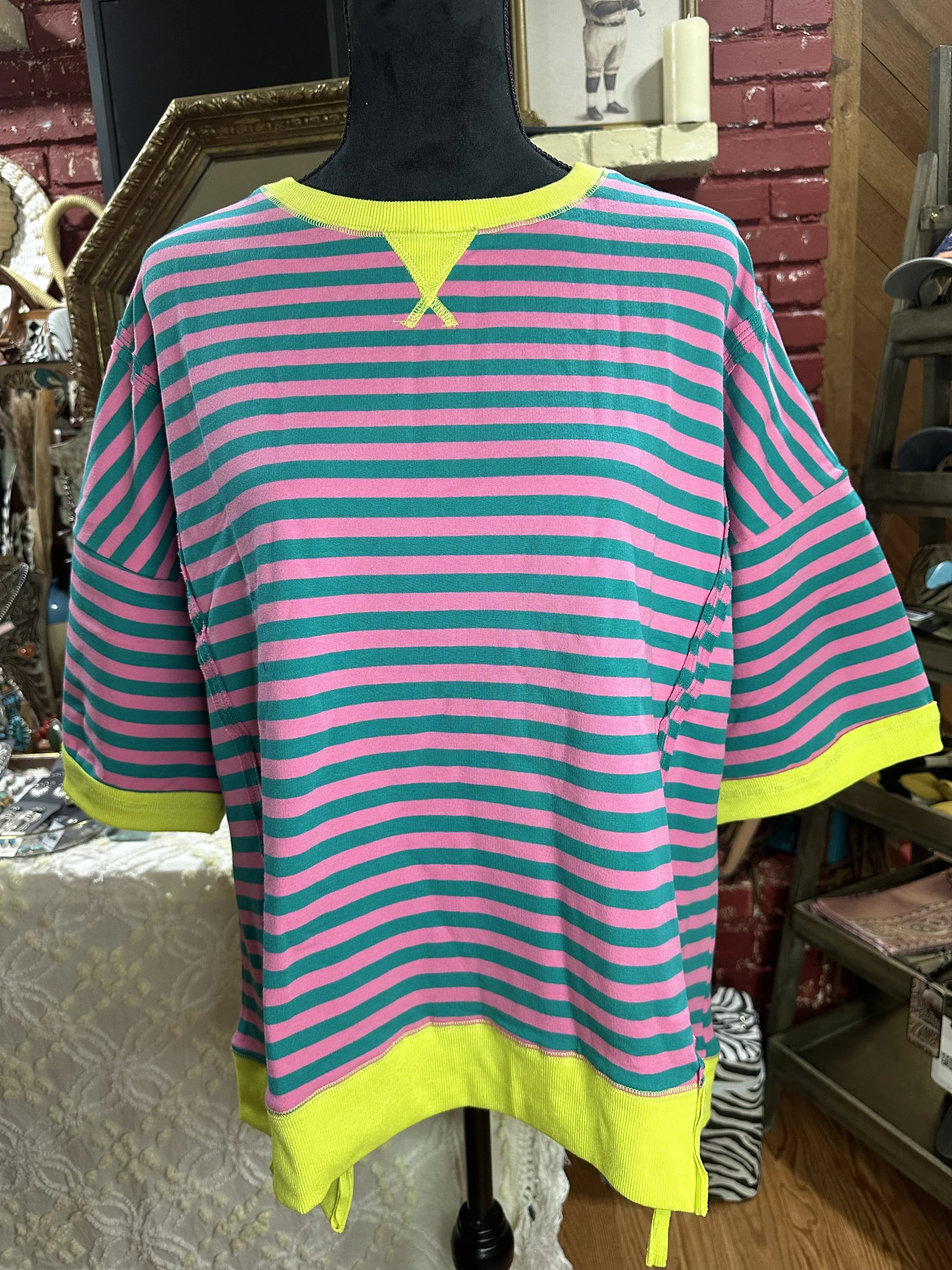 Oversized Seafoam/Pink Stripe