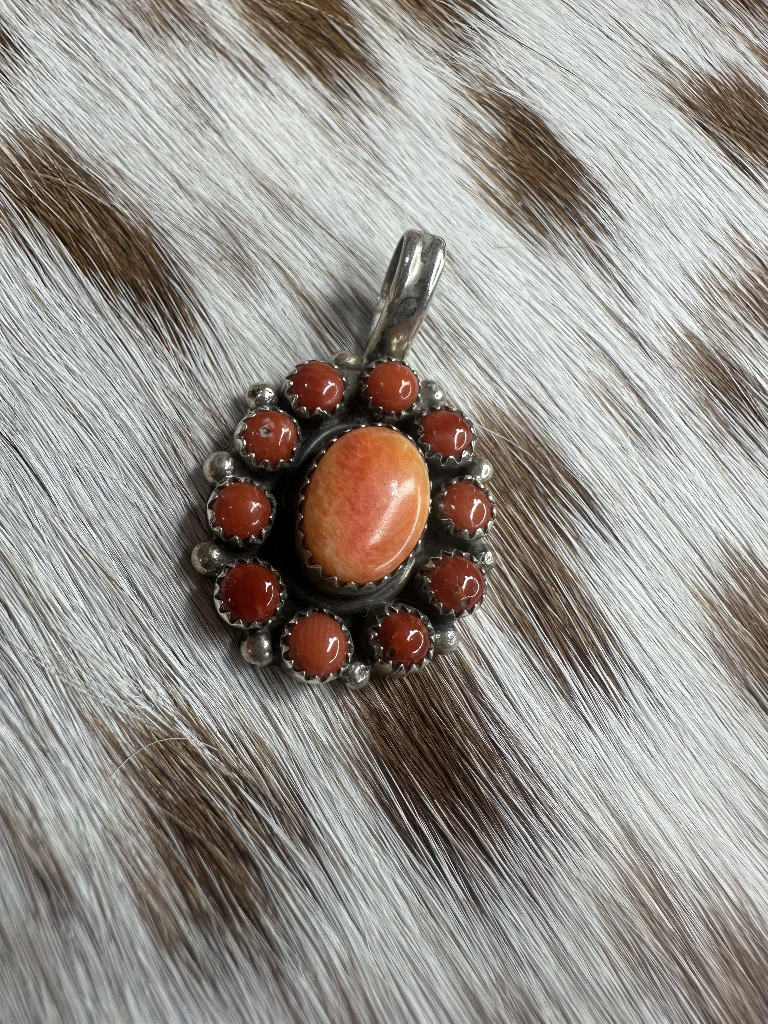 Filbert Brown Orange Spiny / Red Coral Cluster Pendant