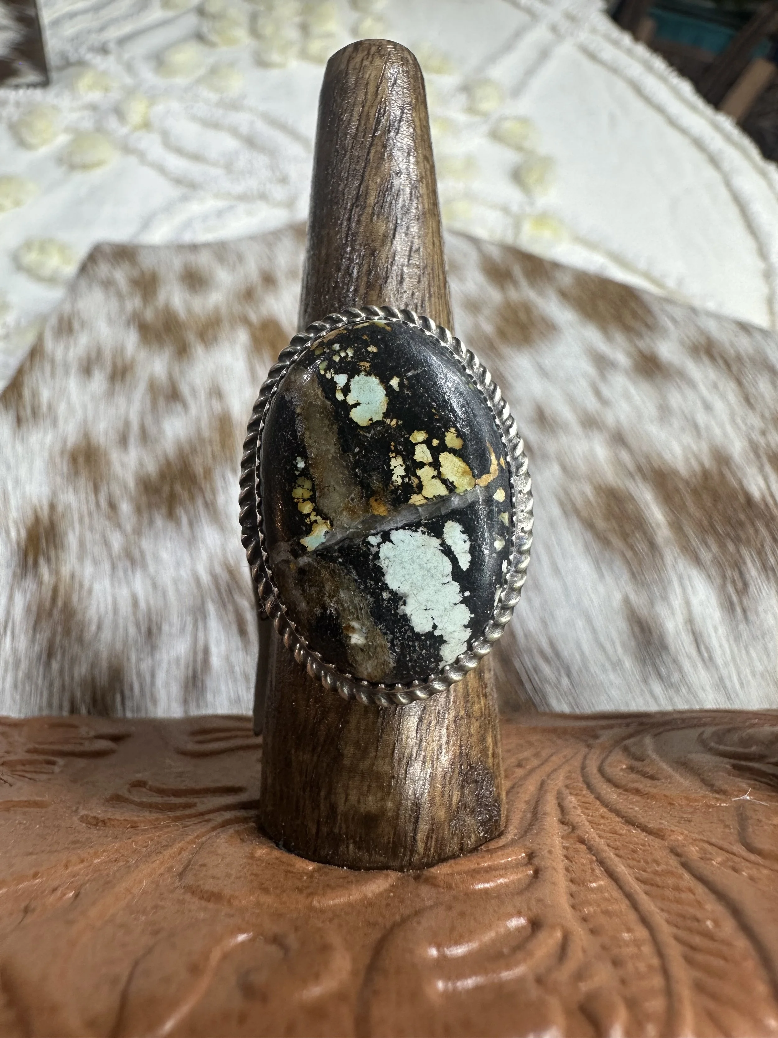 Donovan Nez Blackjack Turquoise Adjustable Ring