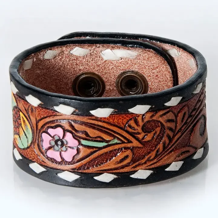 Pink Flower Leather Bracelet