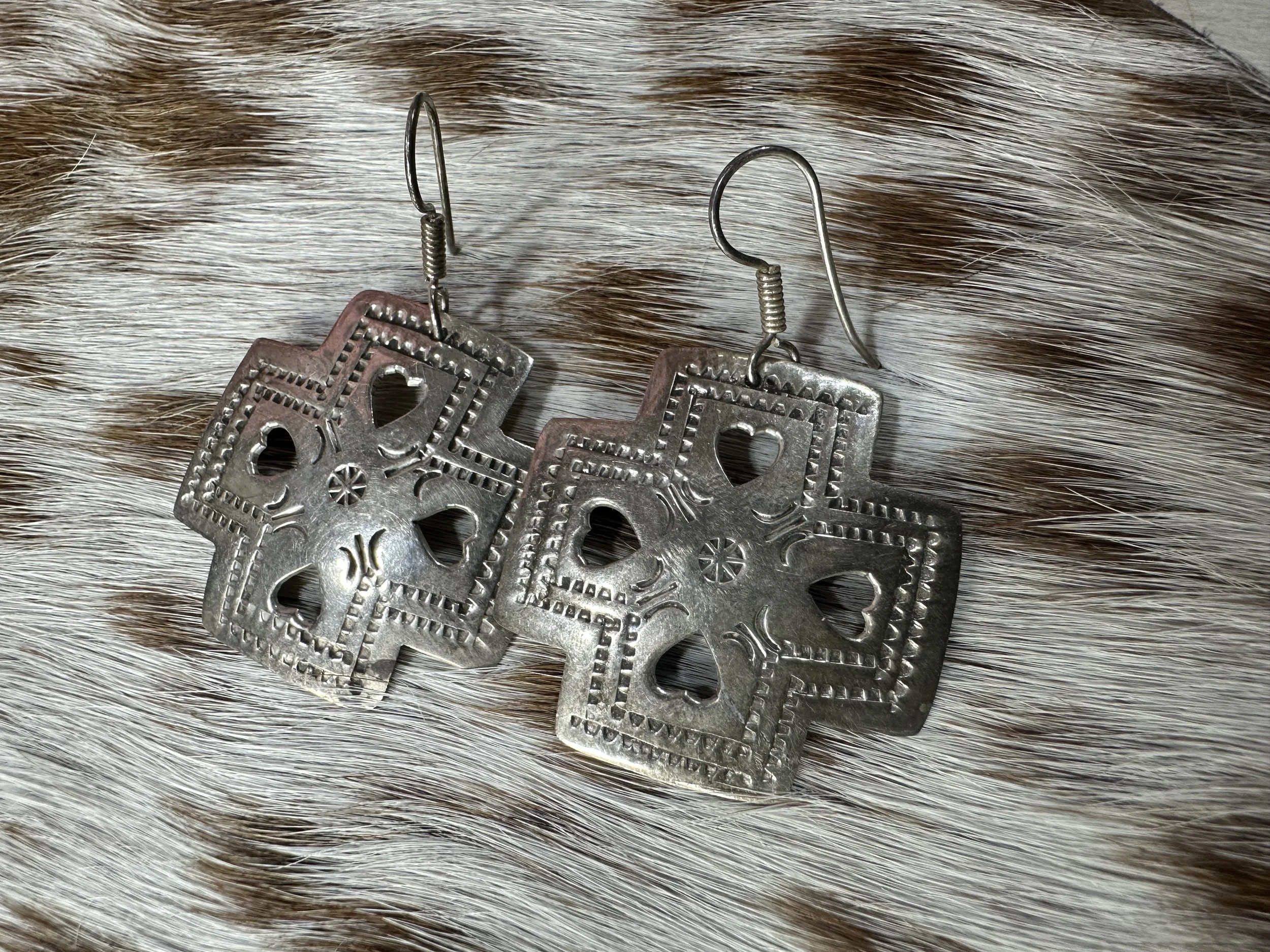 Cross and Heart Dangle Concho Earrings