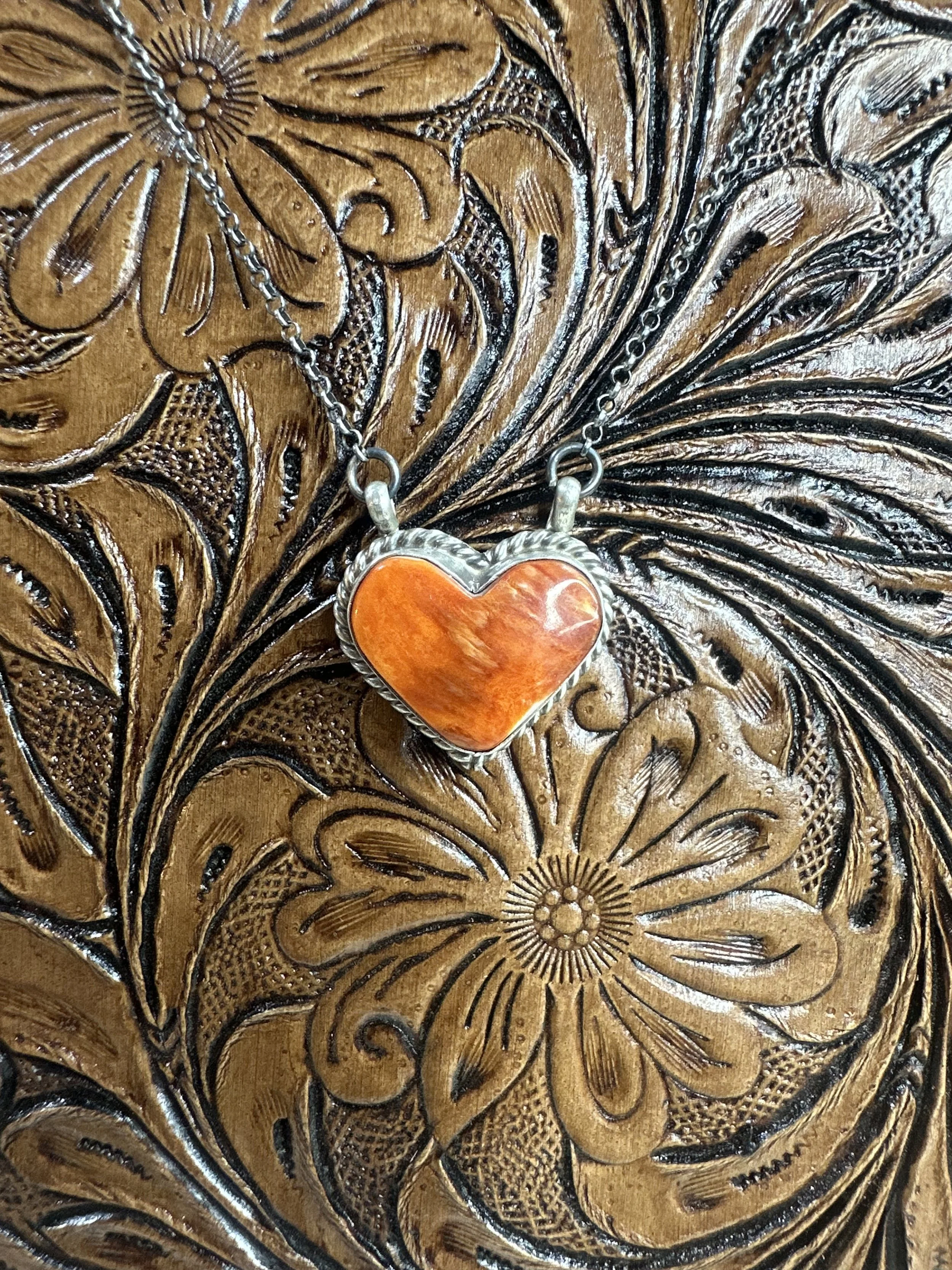 Chasity Belone Orange Spiny Oyster Heart Necklace