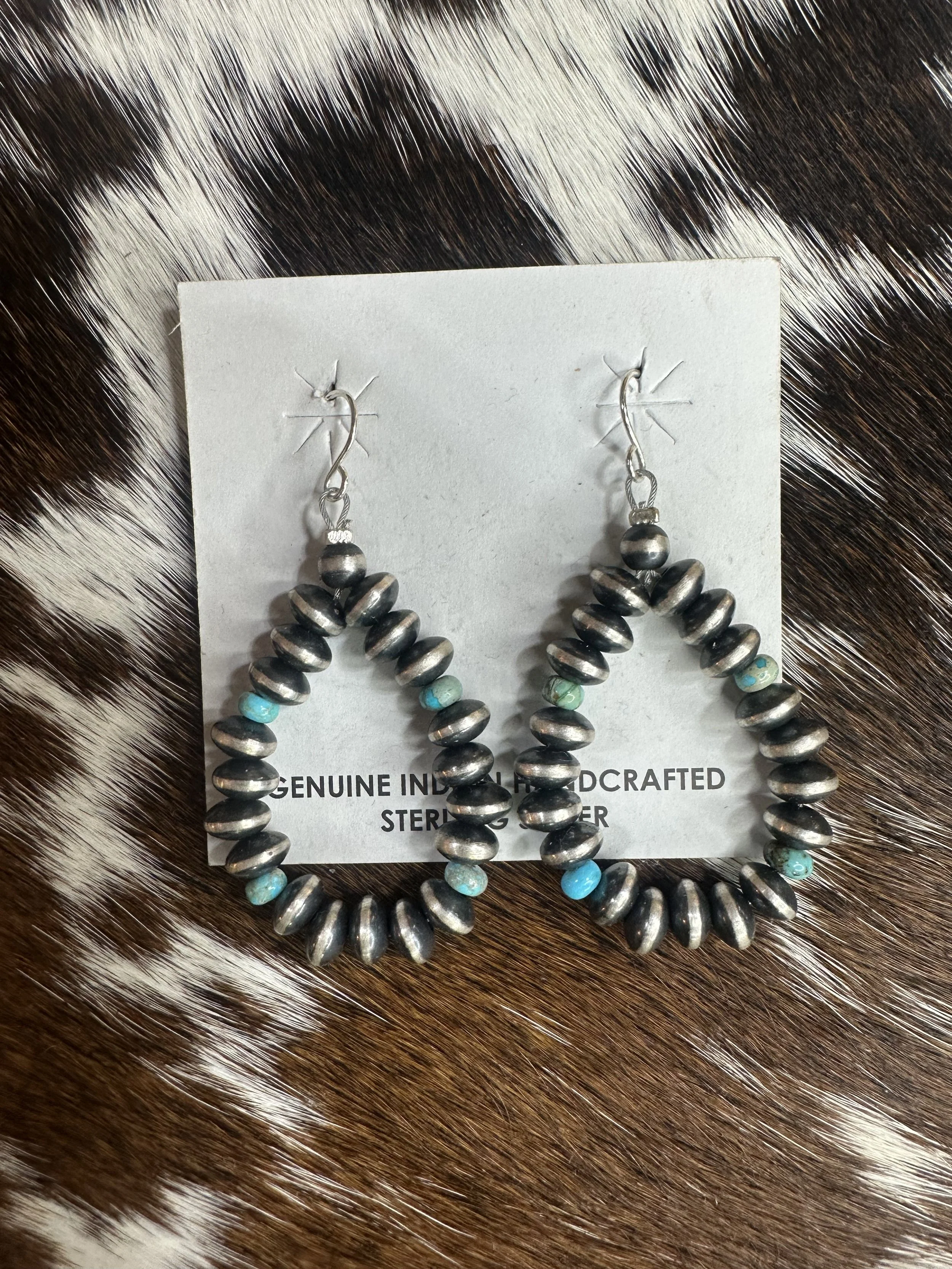Navajo Rondelle Pearl Hoop Dangle Earrings