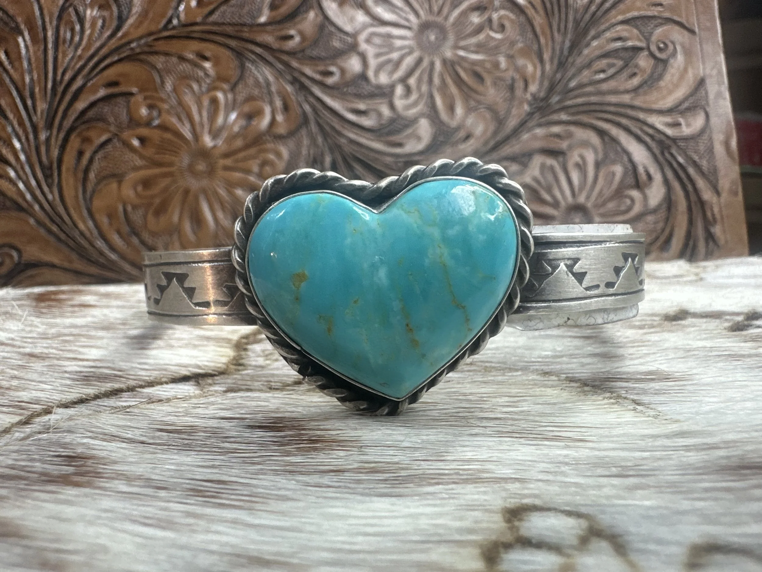 Rick Enriquez Kingman Turquoise Heart Cuff Bracelet