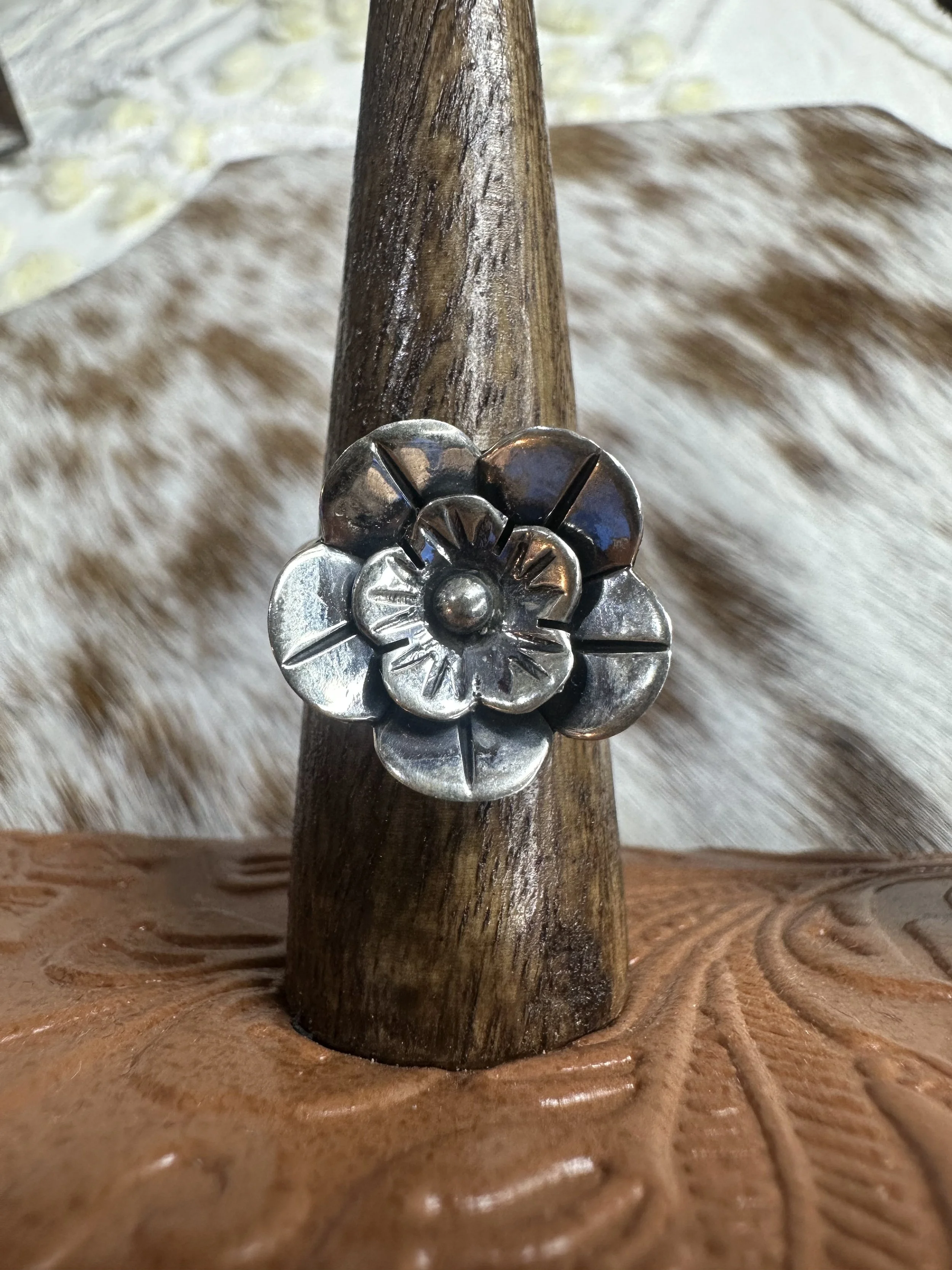 Taxco Sterling Flower Adjustable Ring