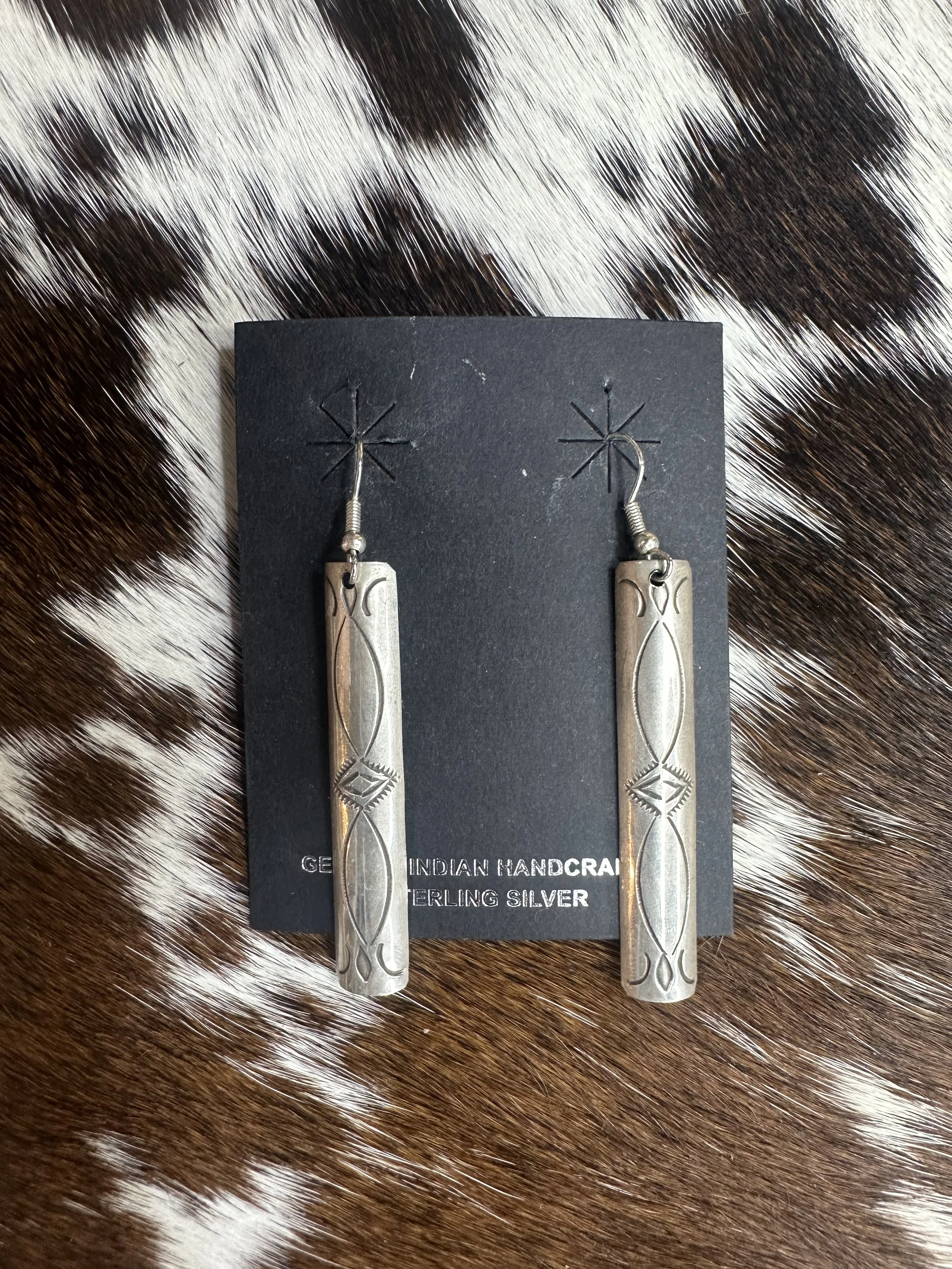Stamped Silver Bar Dangle Earrings
