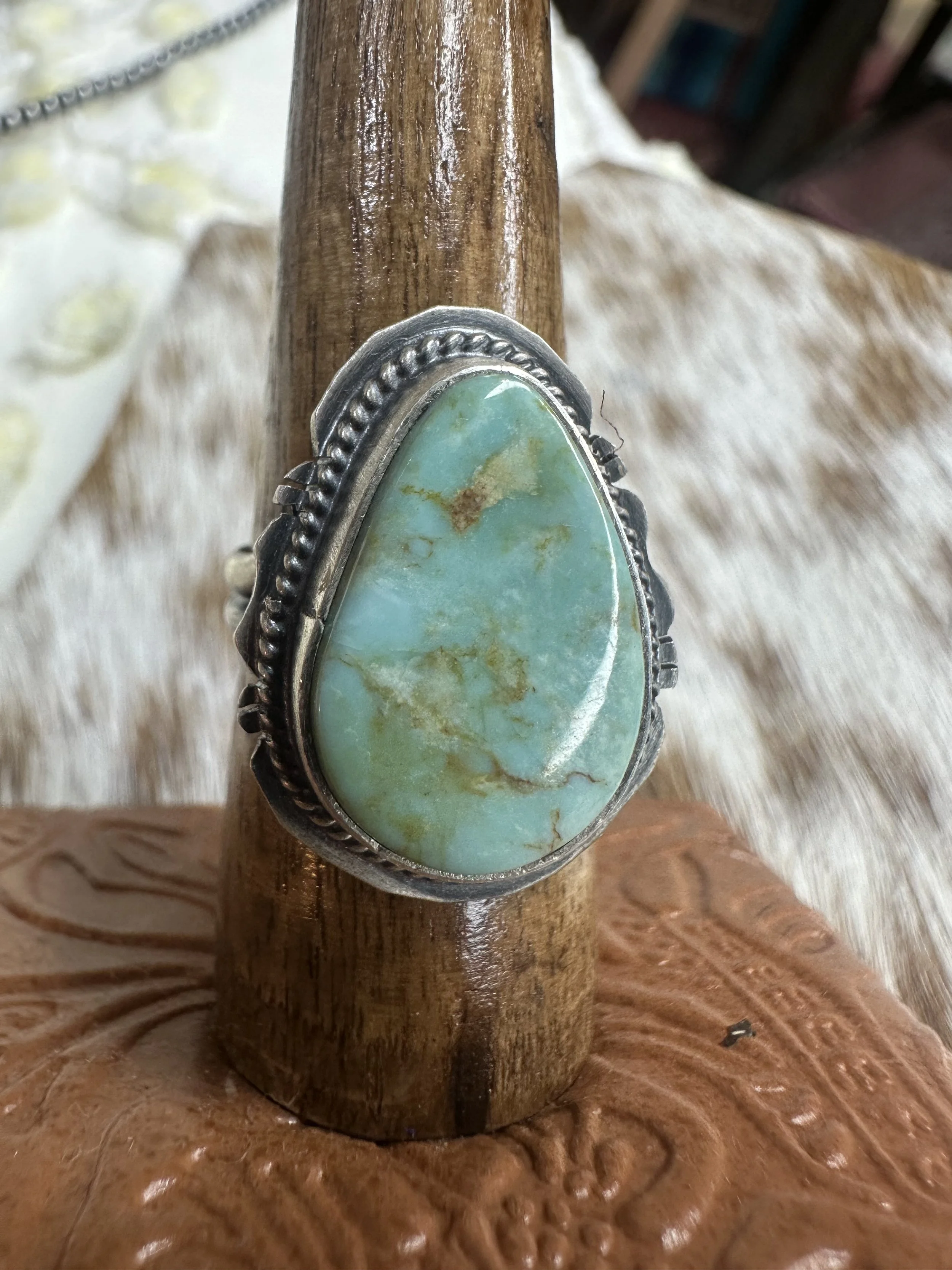 J.S. Signed Dry Creek Turquoise Ring - Sz 7.5