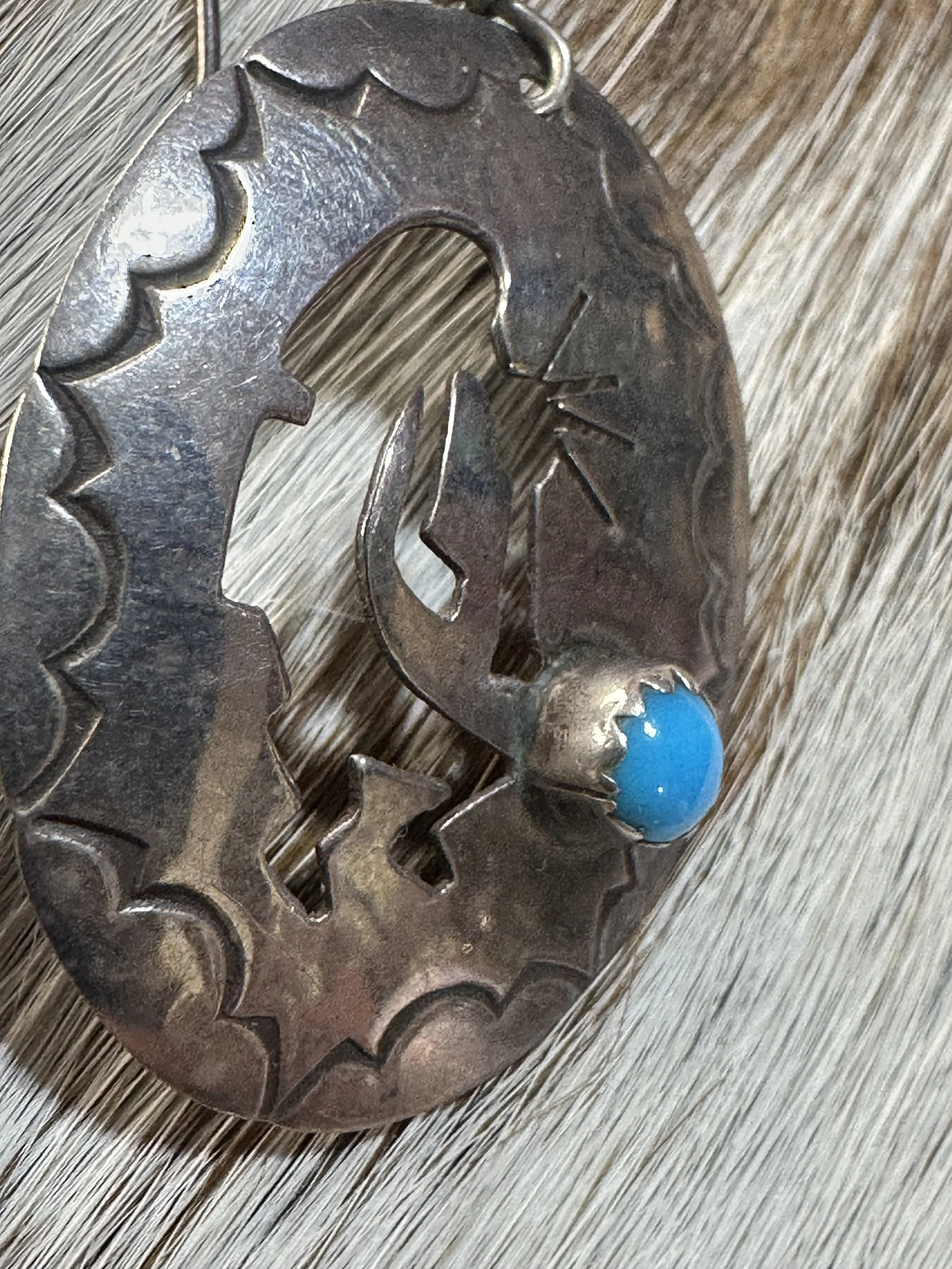 Kokopelli & Sleeping Beauty Turquoise Dangle Concho Earrings