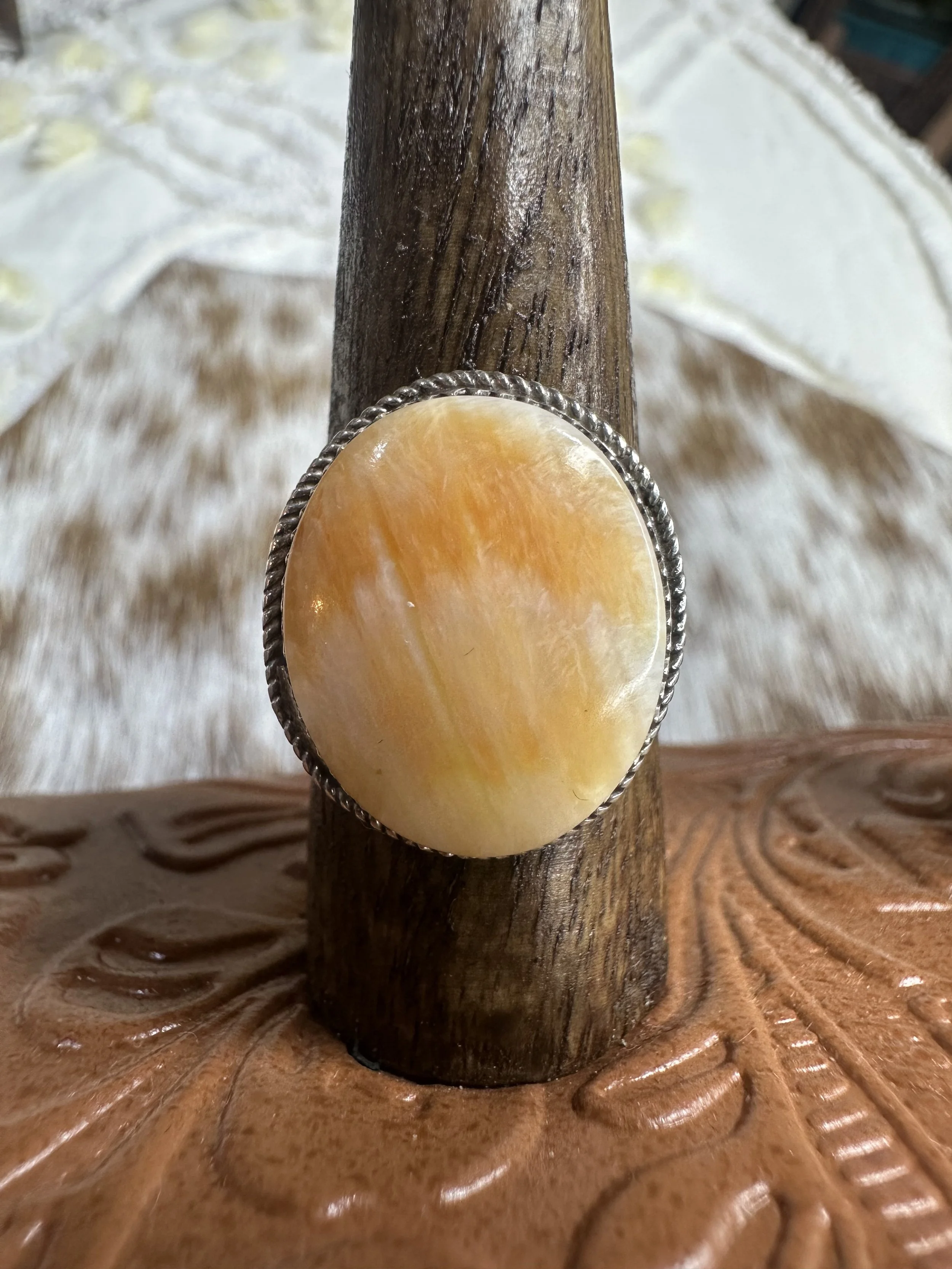 Ervin Hoskie Orange Spiny Oyster Ring - Sz 9