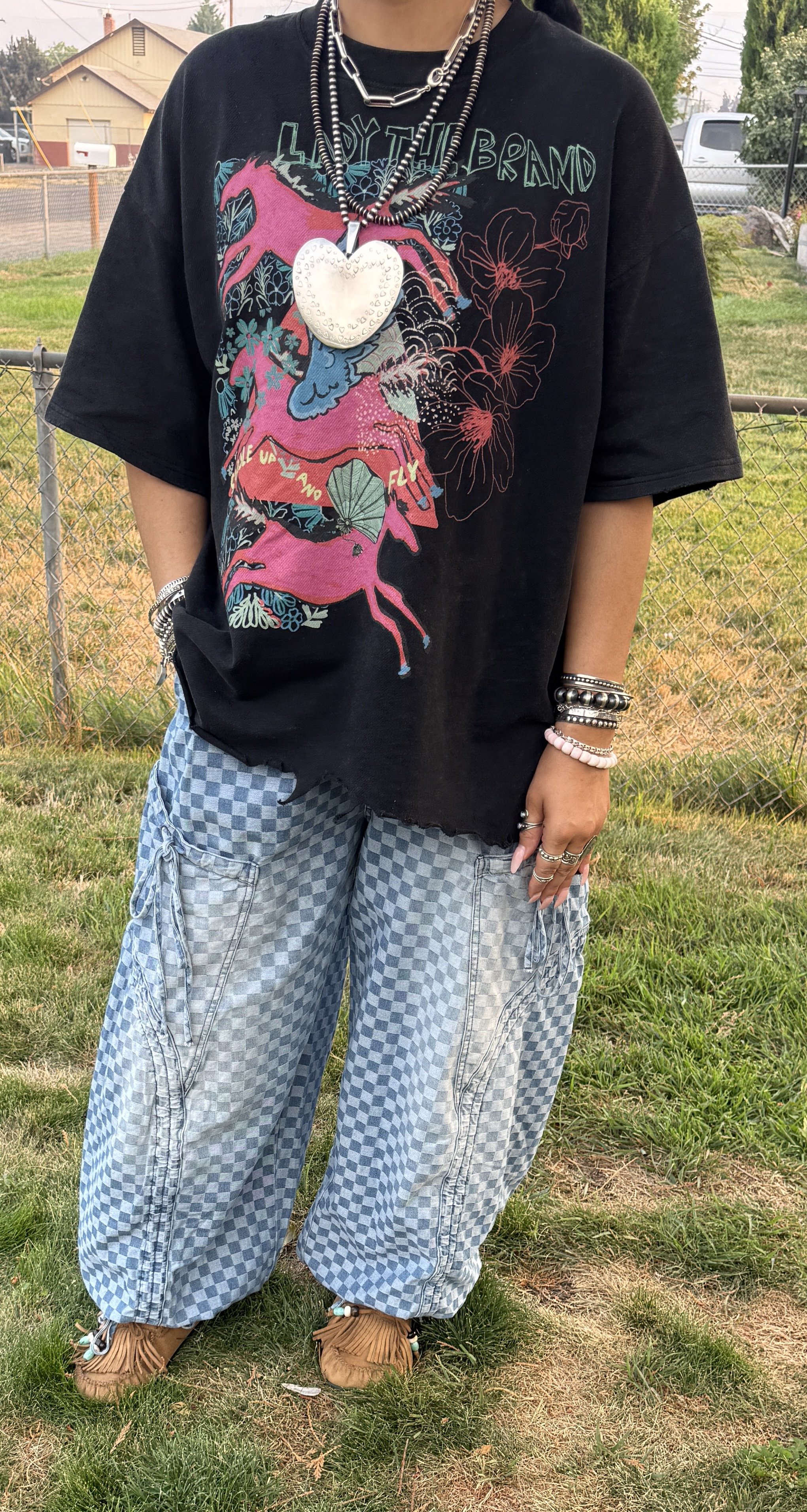 Denim Checkered Pouch Pants