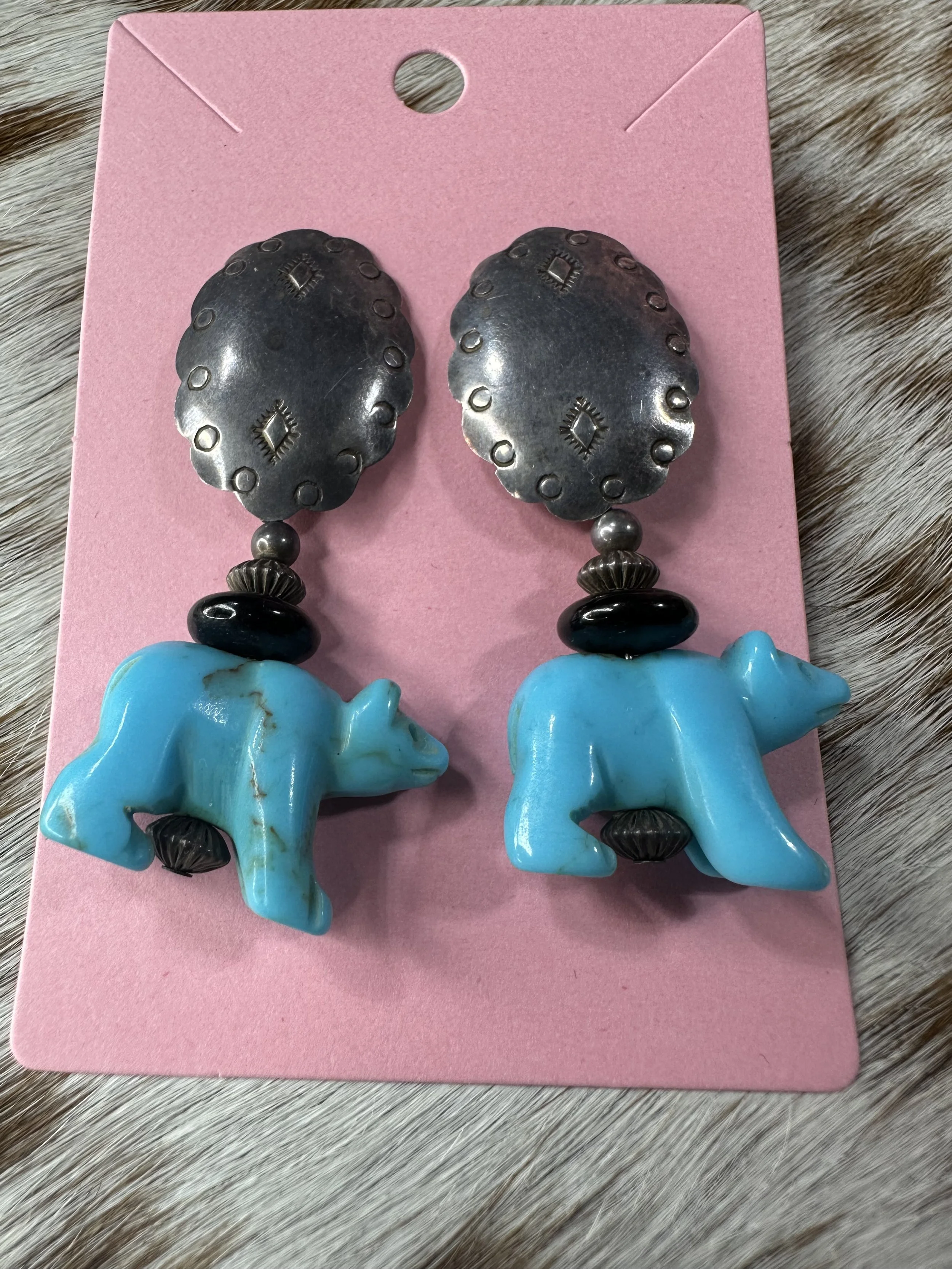 "TS" Concho Bear Fetish Post Dangle Earrings