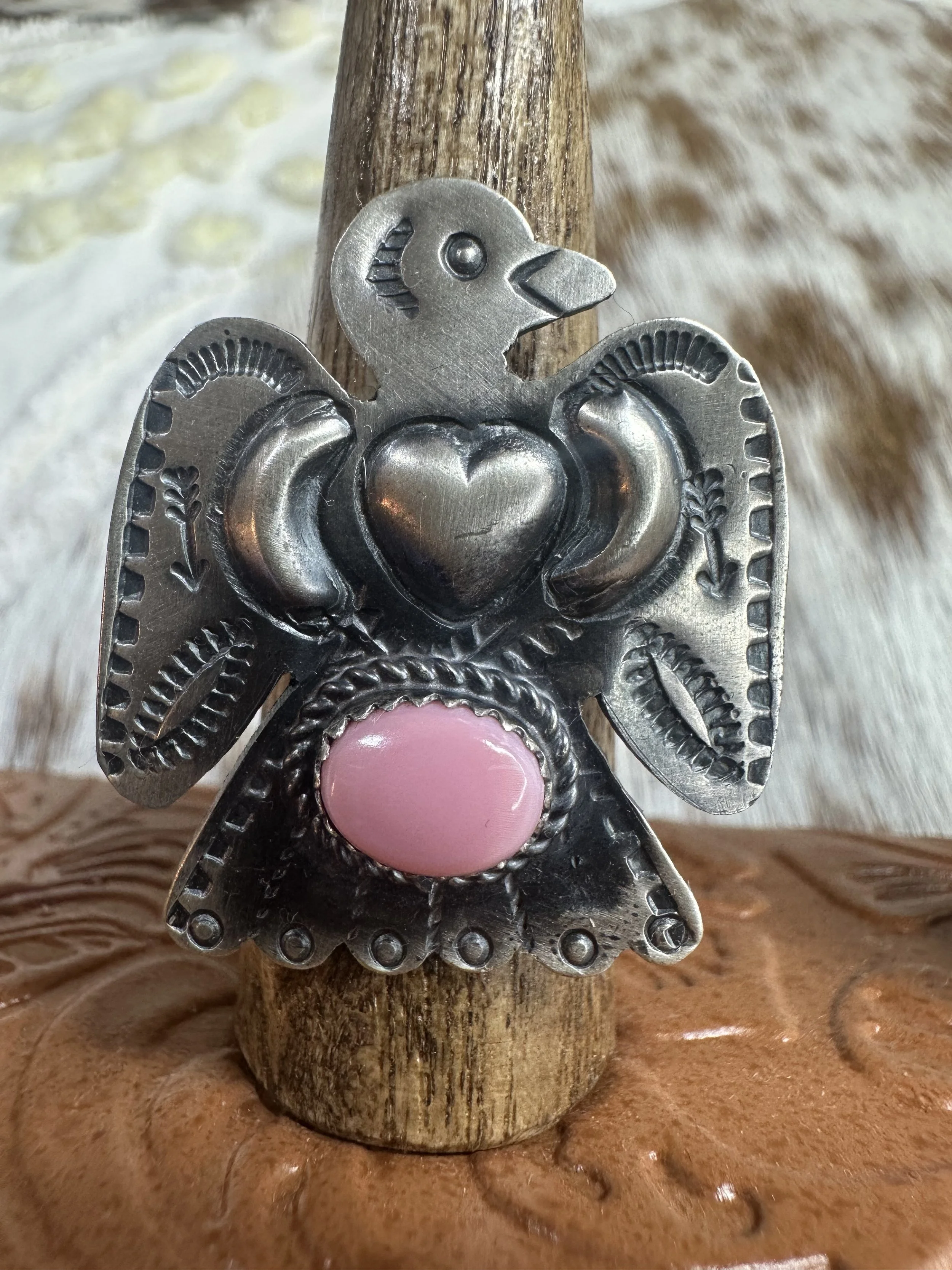 Tim Yazzie Queen Conch Thunderbird Adjustable Heart Ring