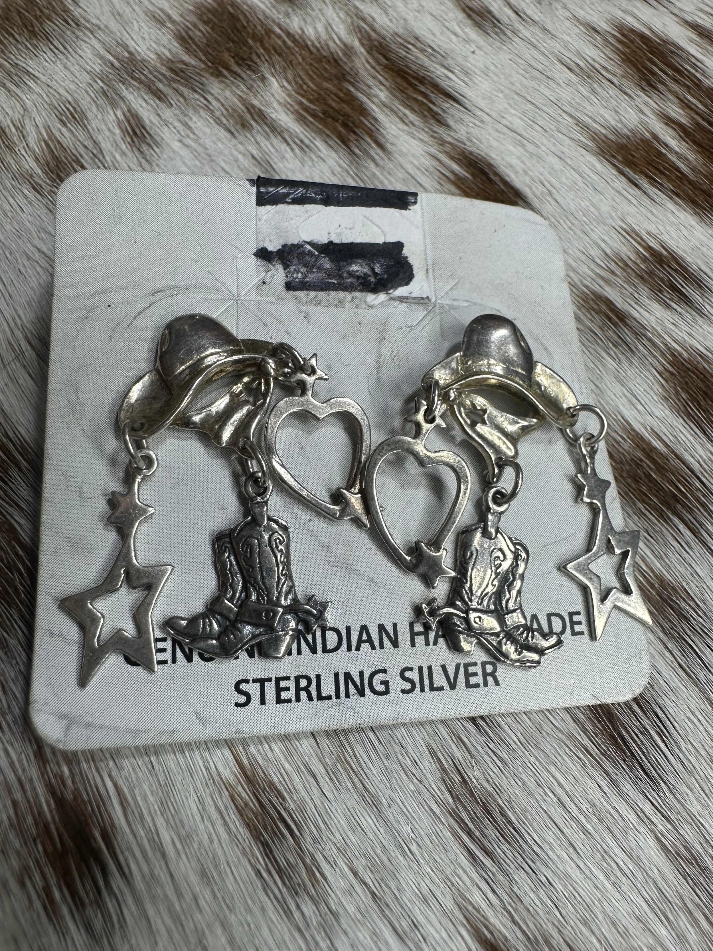 Funky Cowboy Sterling Post-Back Dangle Earrings