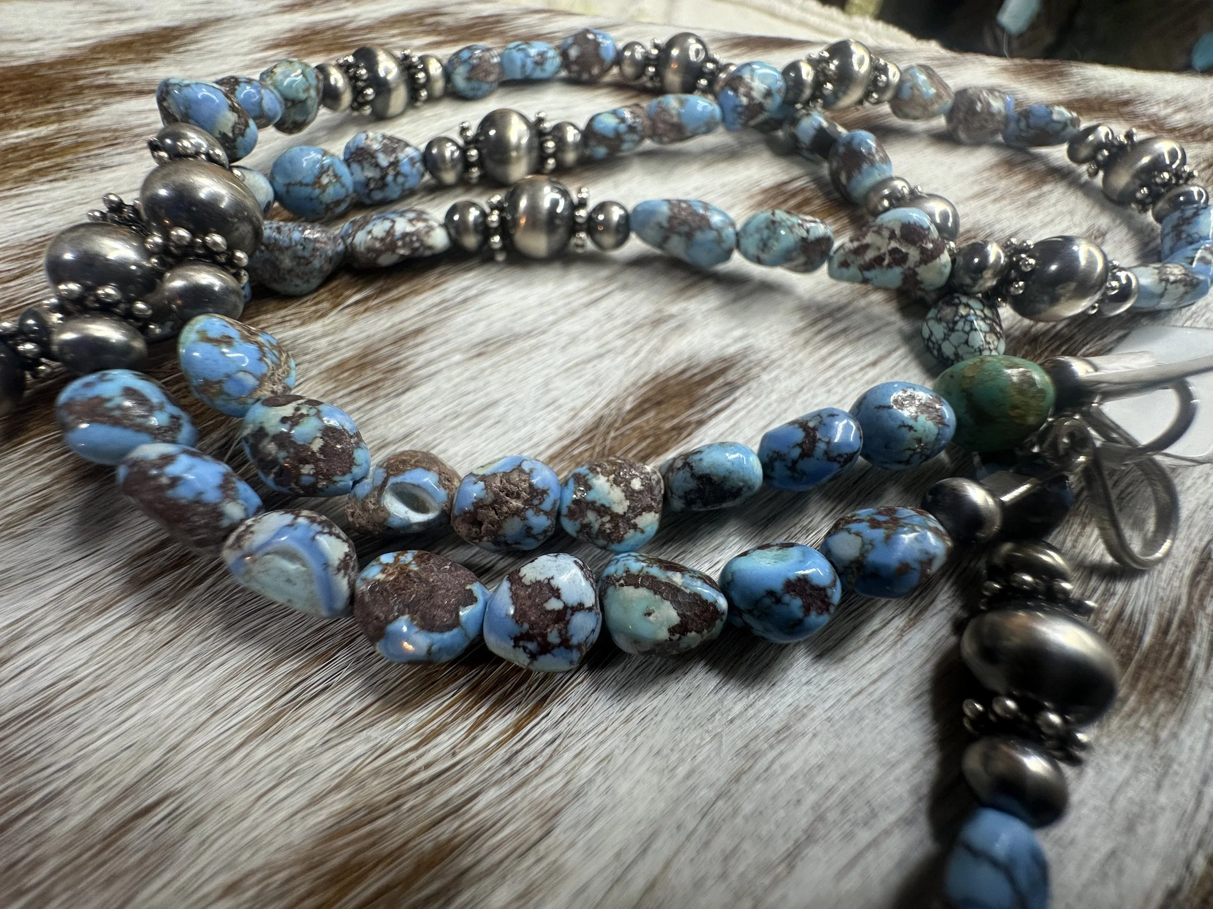 29 Inch Golden Hills Turquoise / Sterling Bead Necklace