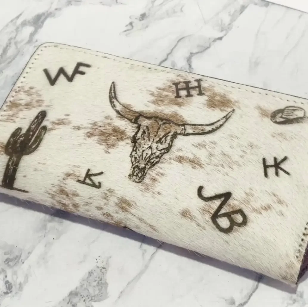 Cowhide Leather Branded Zip Wallet