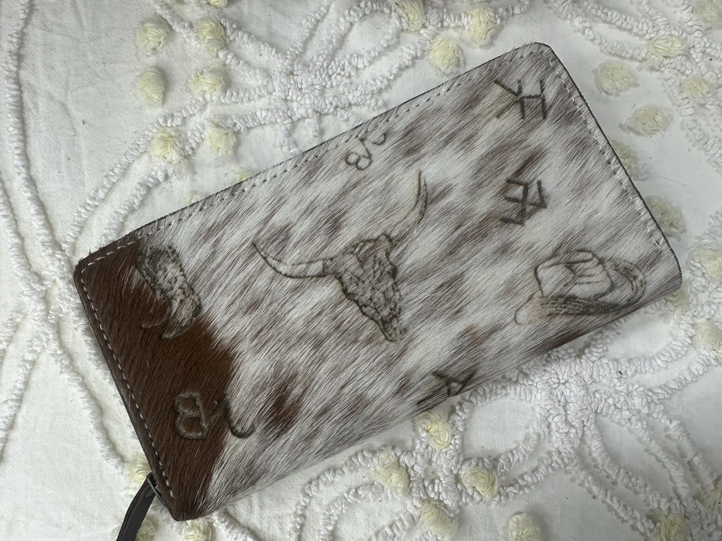 Cowhide Leather Branded Zip Wallet