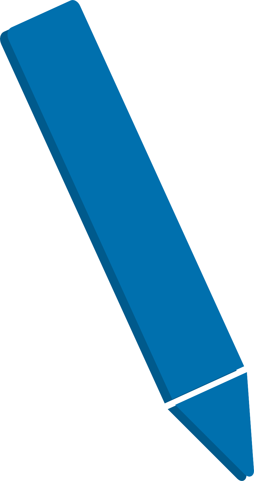 Blue 3D pencil with a triangular tip at an angle.