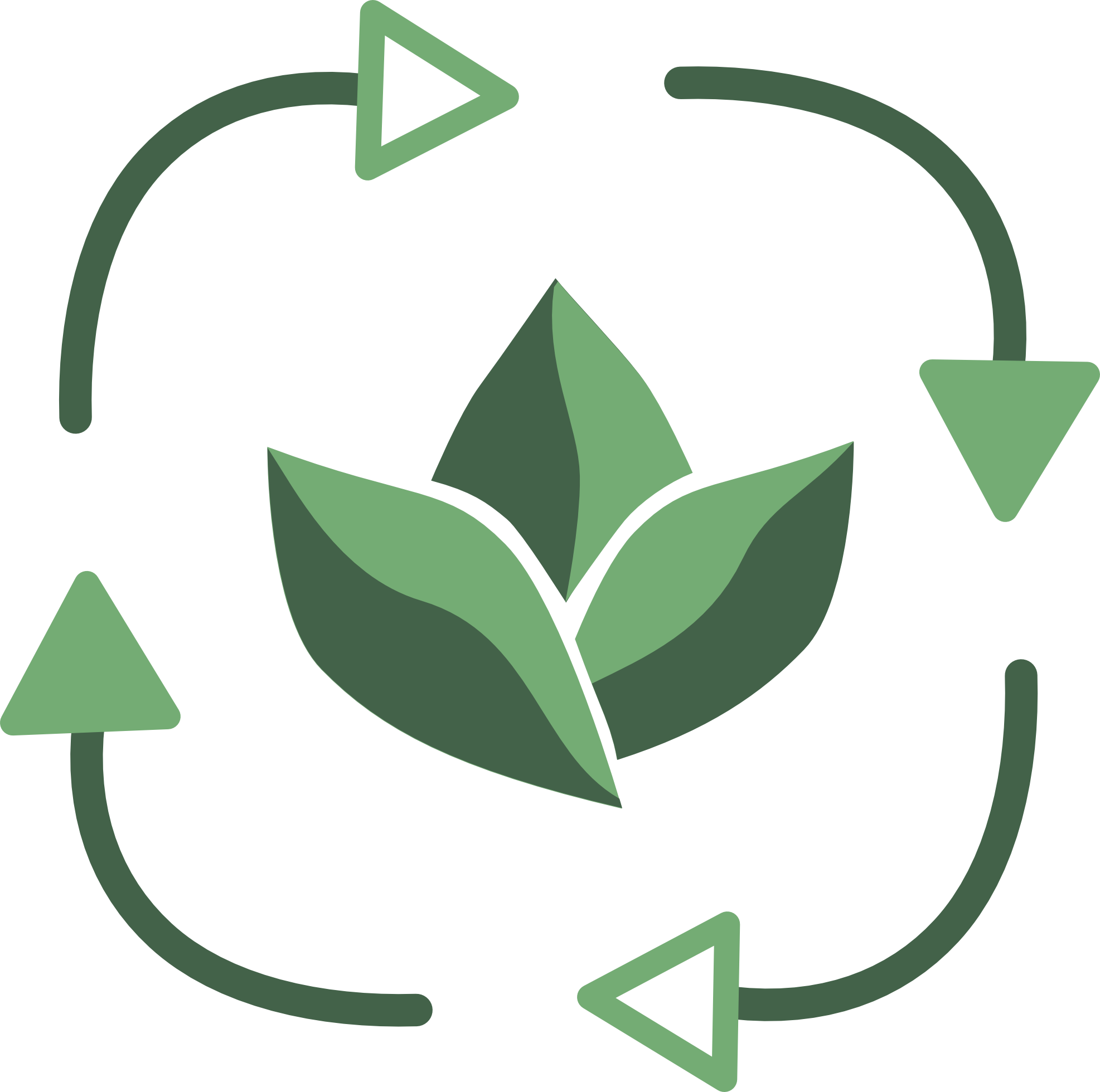 Green recycling symbol with arrows forming a cycle.