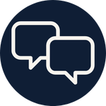 Two overlapping chat bubbles on a dark blue background.